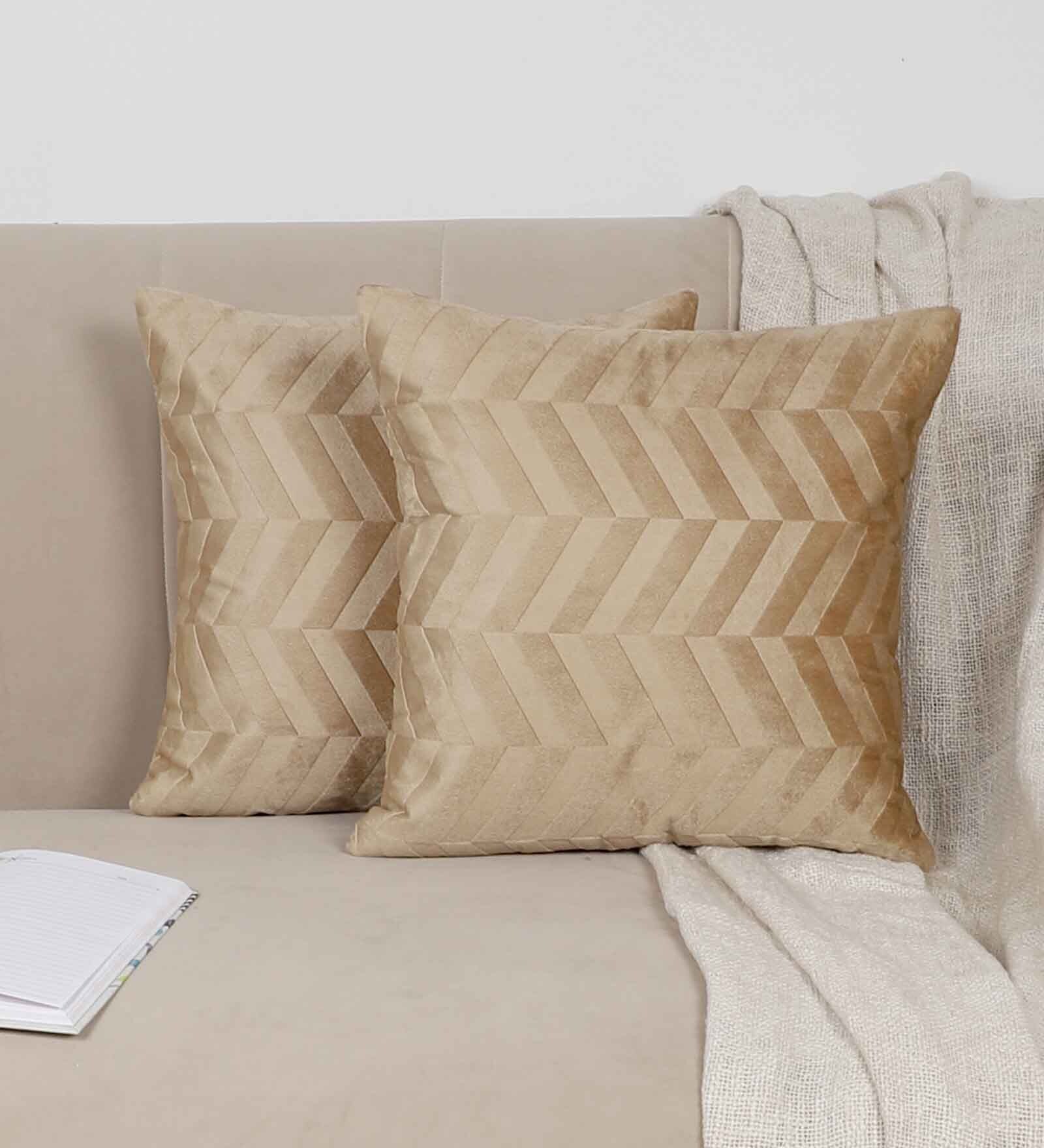 Brown Velvet Solid 16x16 inches Cushion Covers (Pack of 2)
