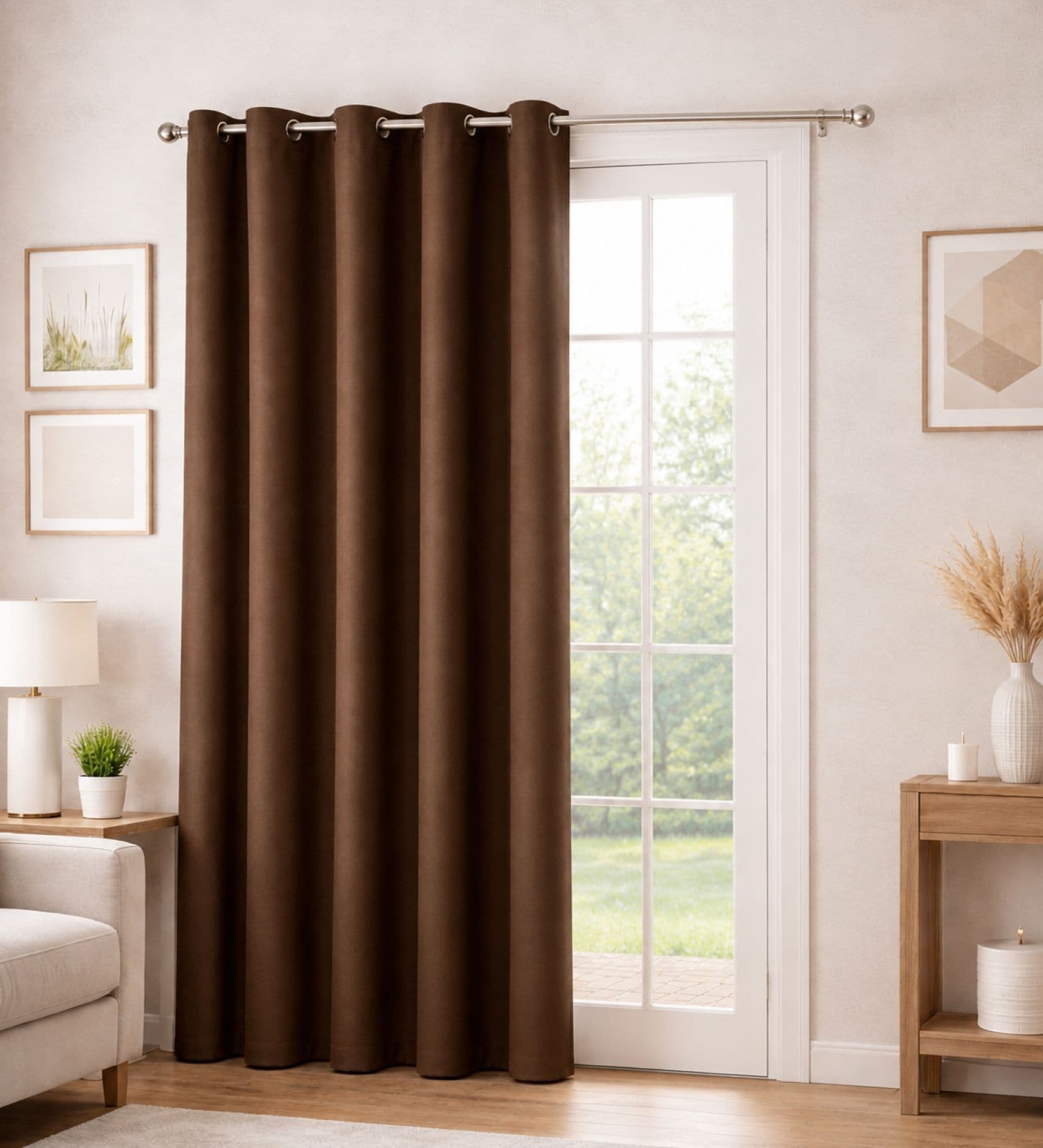 Brown Velvet Solid 7 Feet Blackout Door Curtain