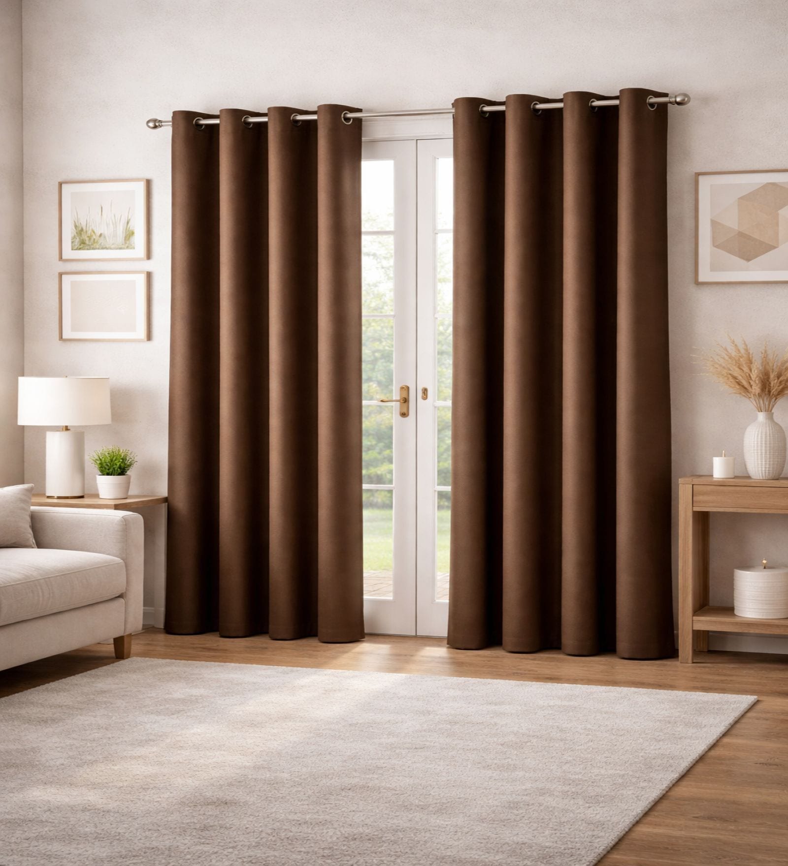 Brown Velvet Solid 7 Feet Blackout Door Curtains Set Of 2