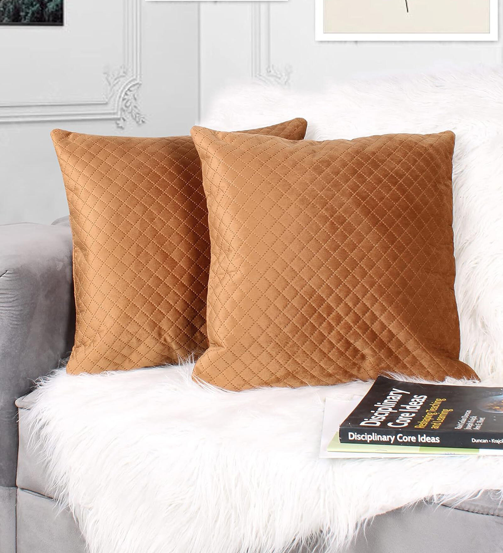 Brown Velvet Solids 24x24 inches Cushion Covers (Pack of 2)