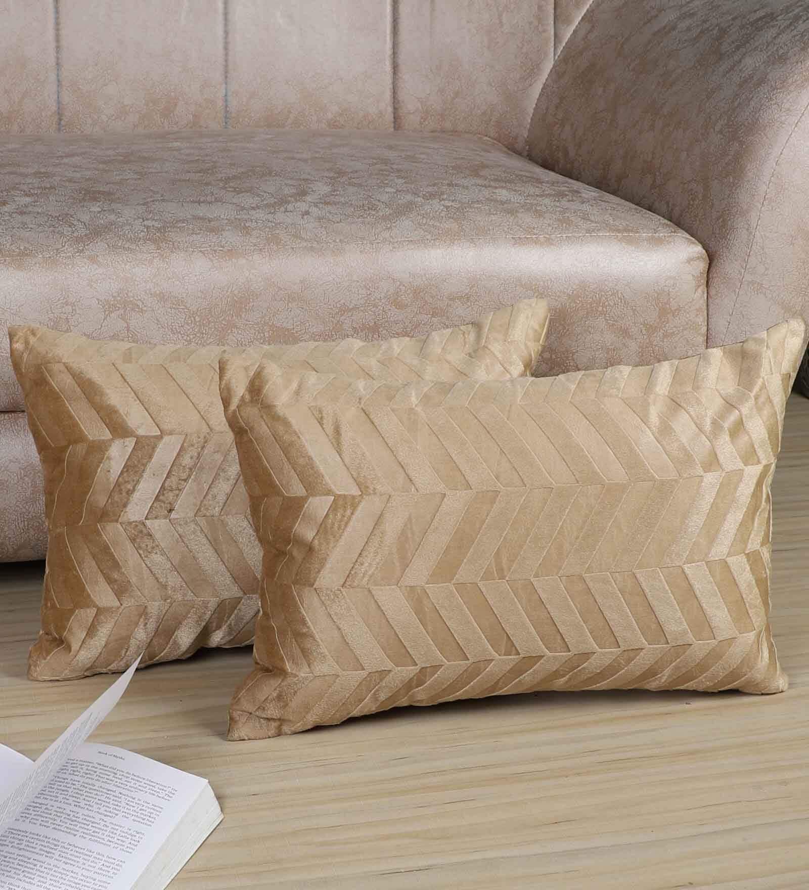 Brown Velvet Striped 18x12 inches Cushion Covers (Pack of 2)