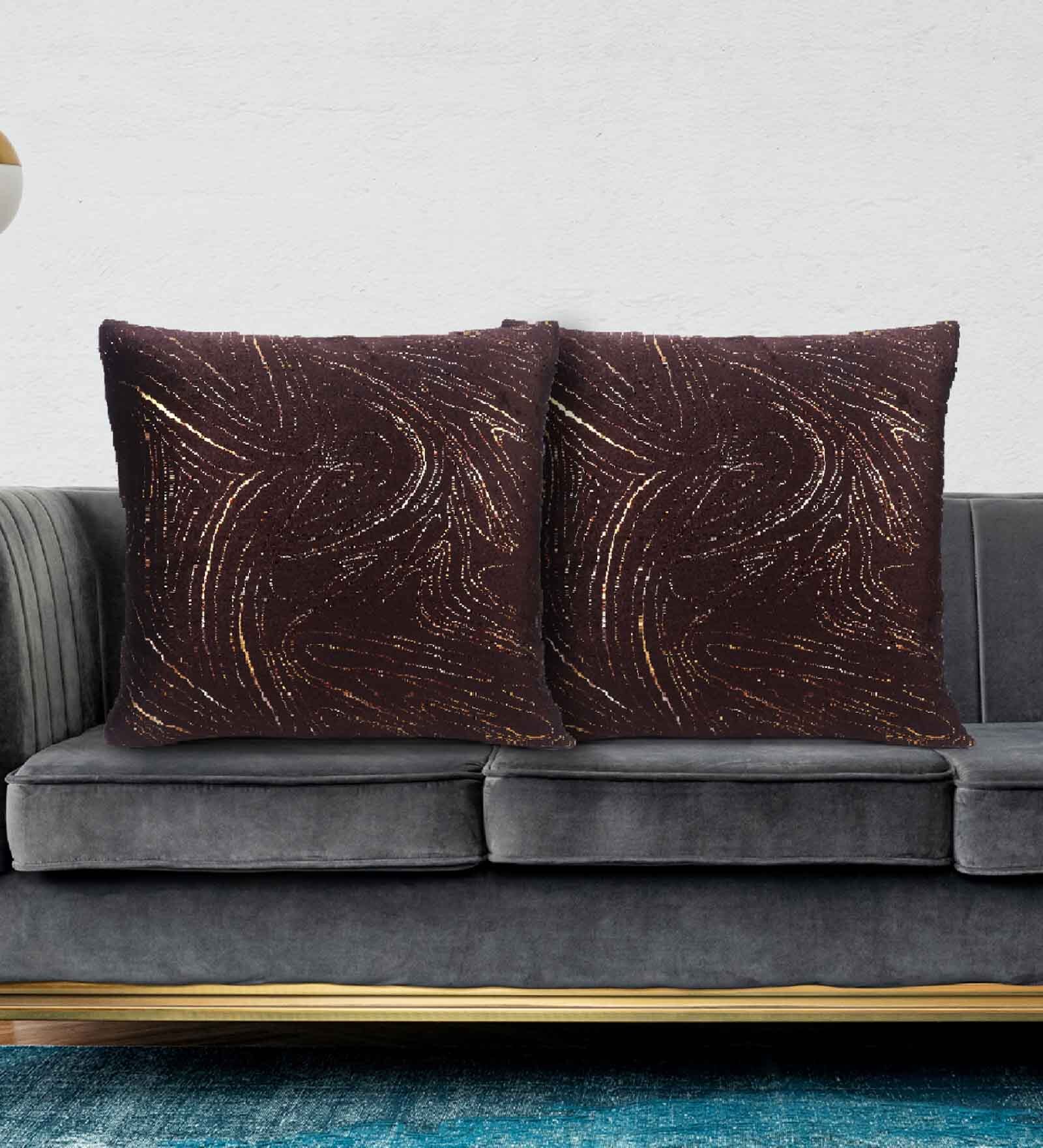 Brown Velvet Traditional 16x16 inches Cushion Covers (Pack of 2)