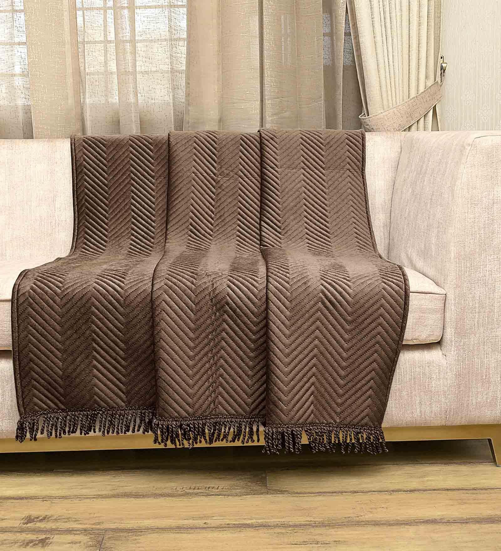 Brown Velvet Zig Zag 55x49 Inches Sofa Throw