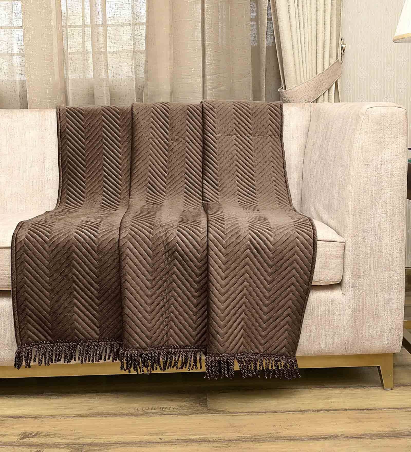 Brown Velvet Zig Zag 55x63 Inches Sofa Throw