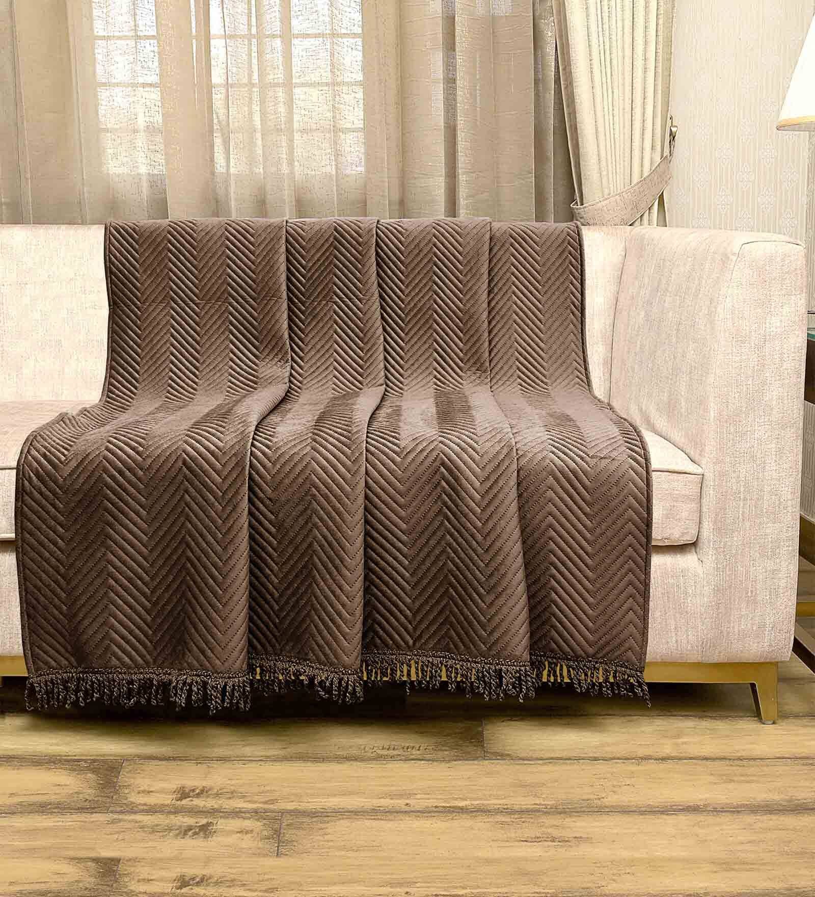 Brown Velvet Zig Zag 55x86 Inches Sofa Throw
