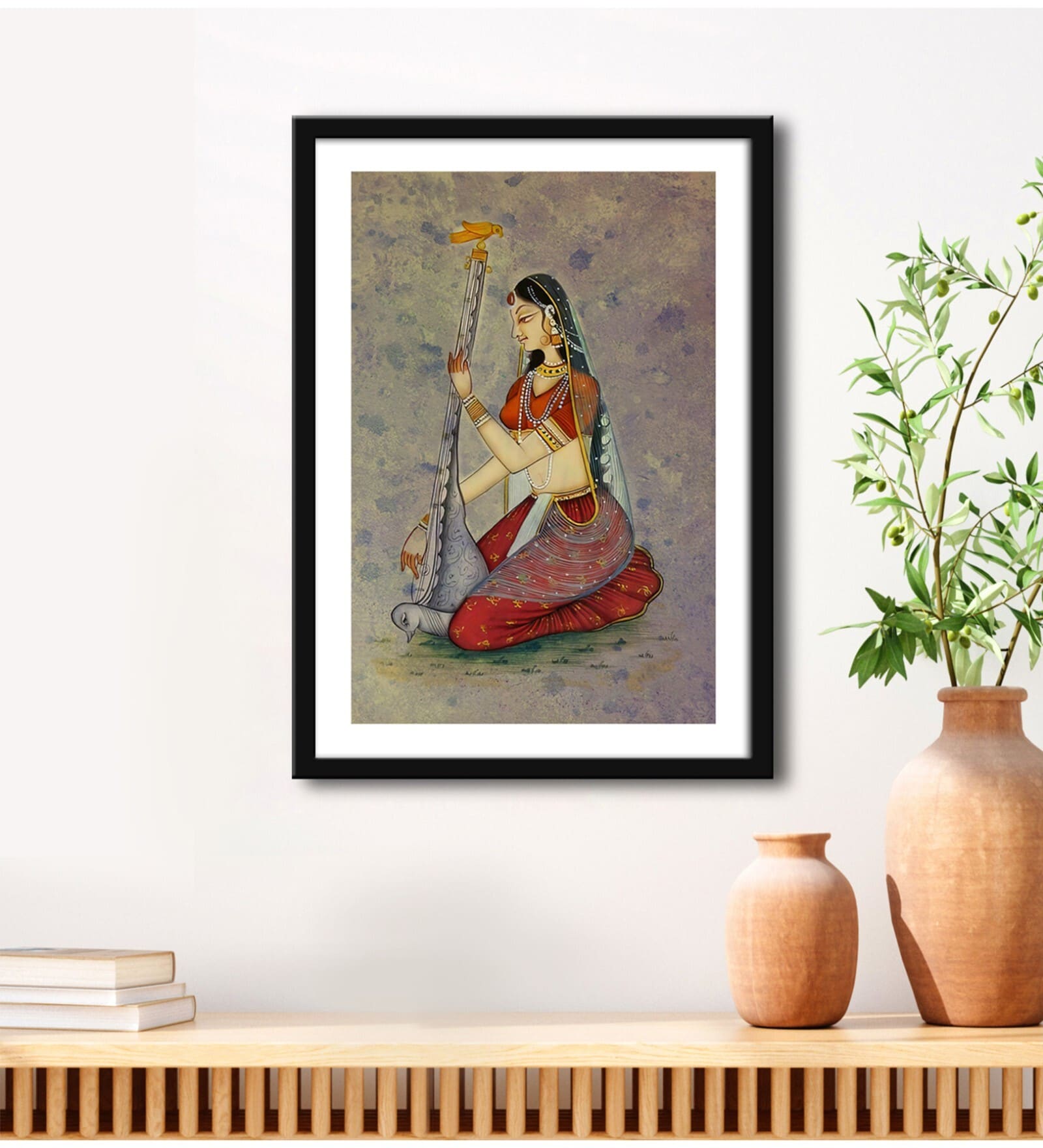 Mughal Lady Playing Veena Brown Vinyl Painting