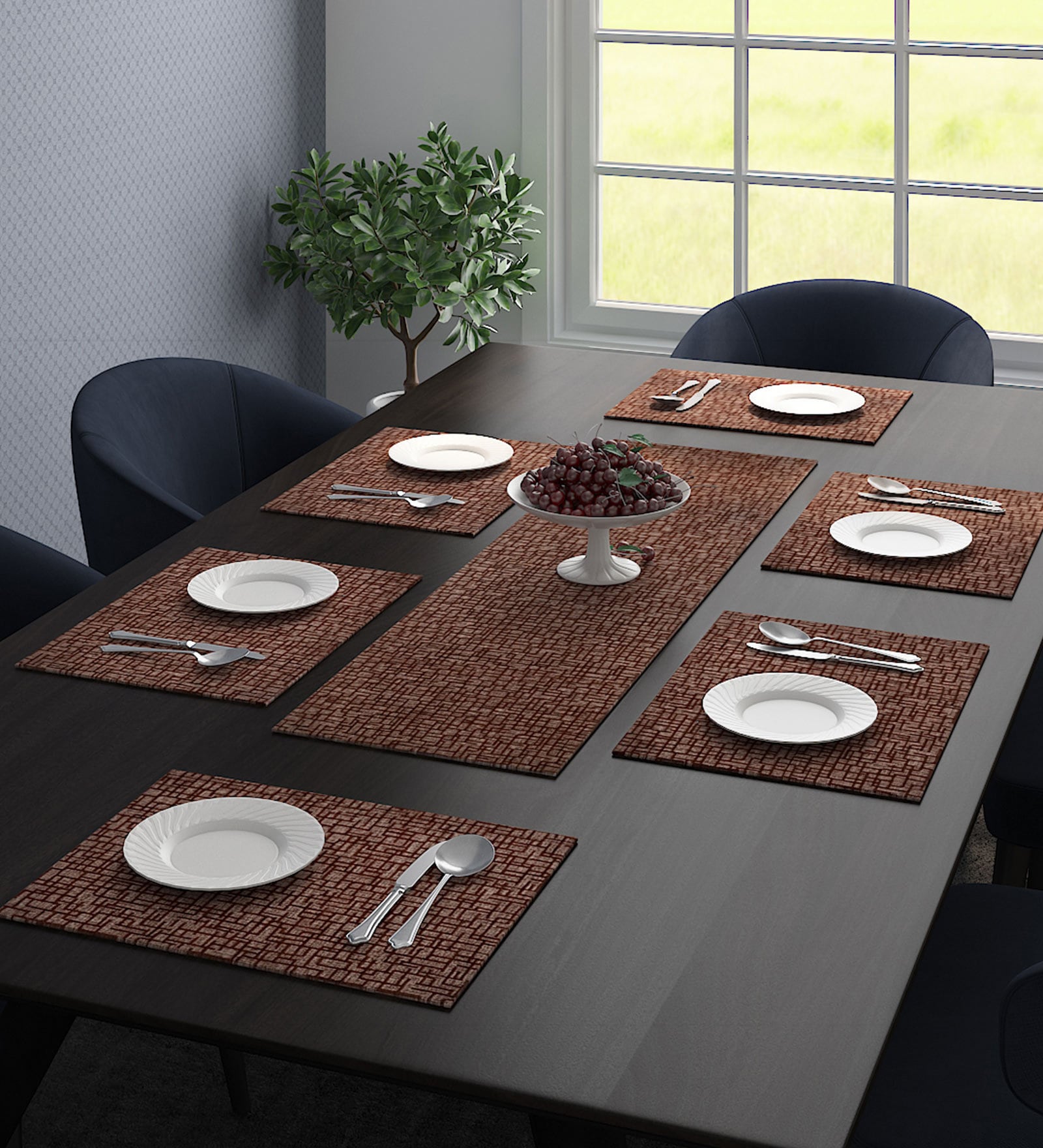 Donald (18x13) Brown Polyester (Set of 7) Table Linen Set