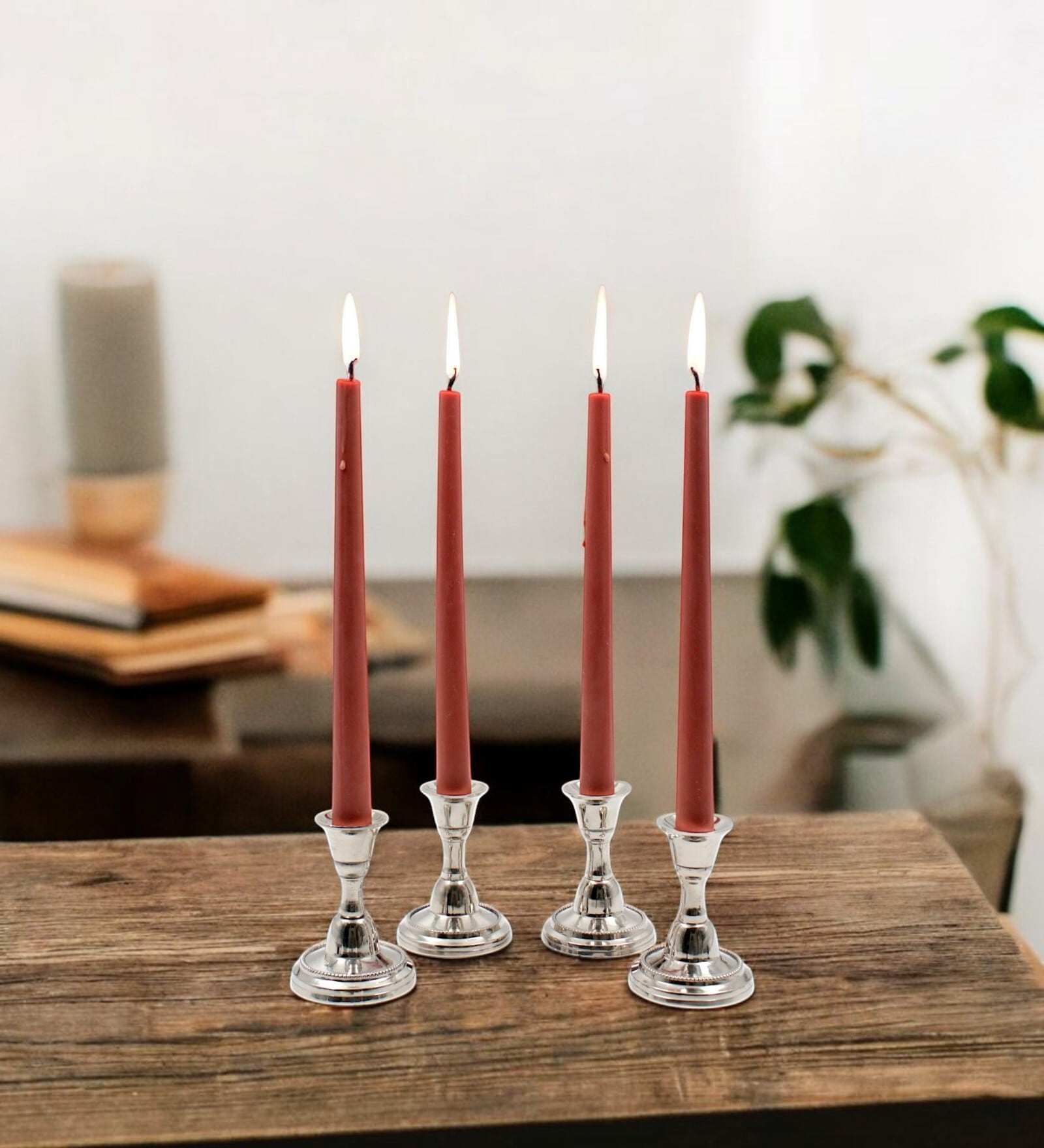 Brown Wax Taper Candles Set Of 4