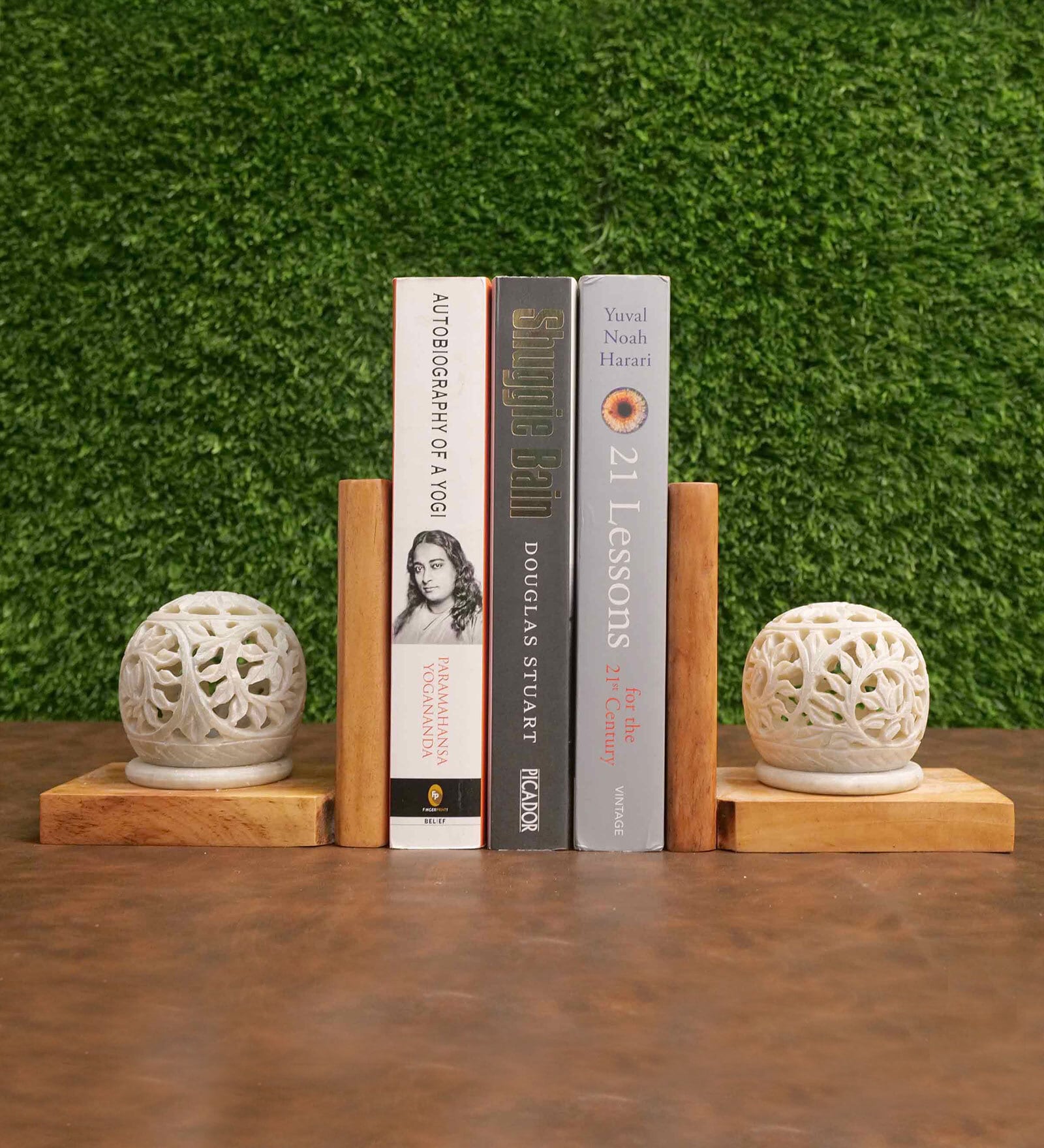 Ball Shape Brown Wood & Marble Book End