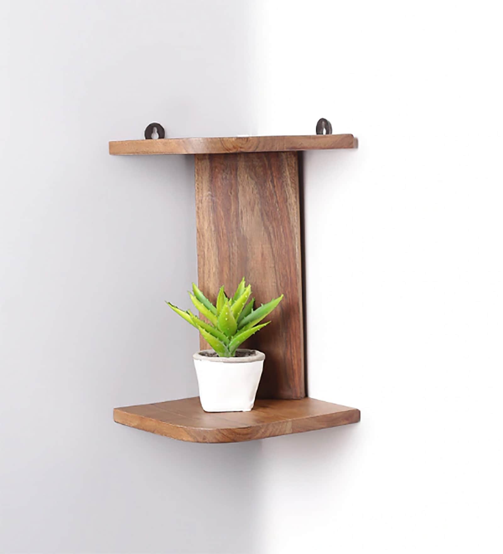 Buy Mango Wood Corner Wall Shelf in Brown Colour by Craft Tree Online