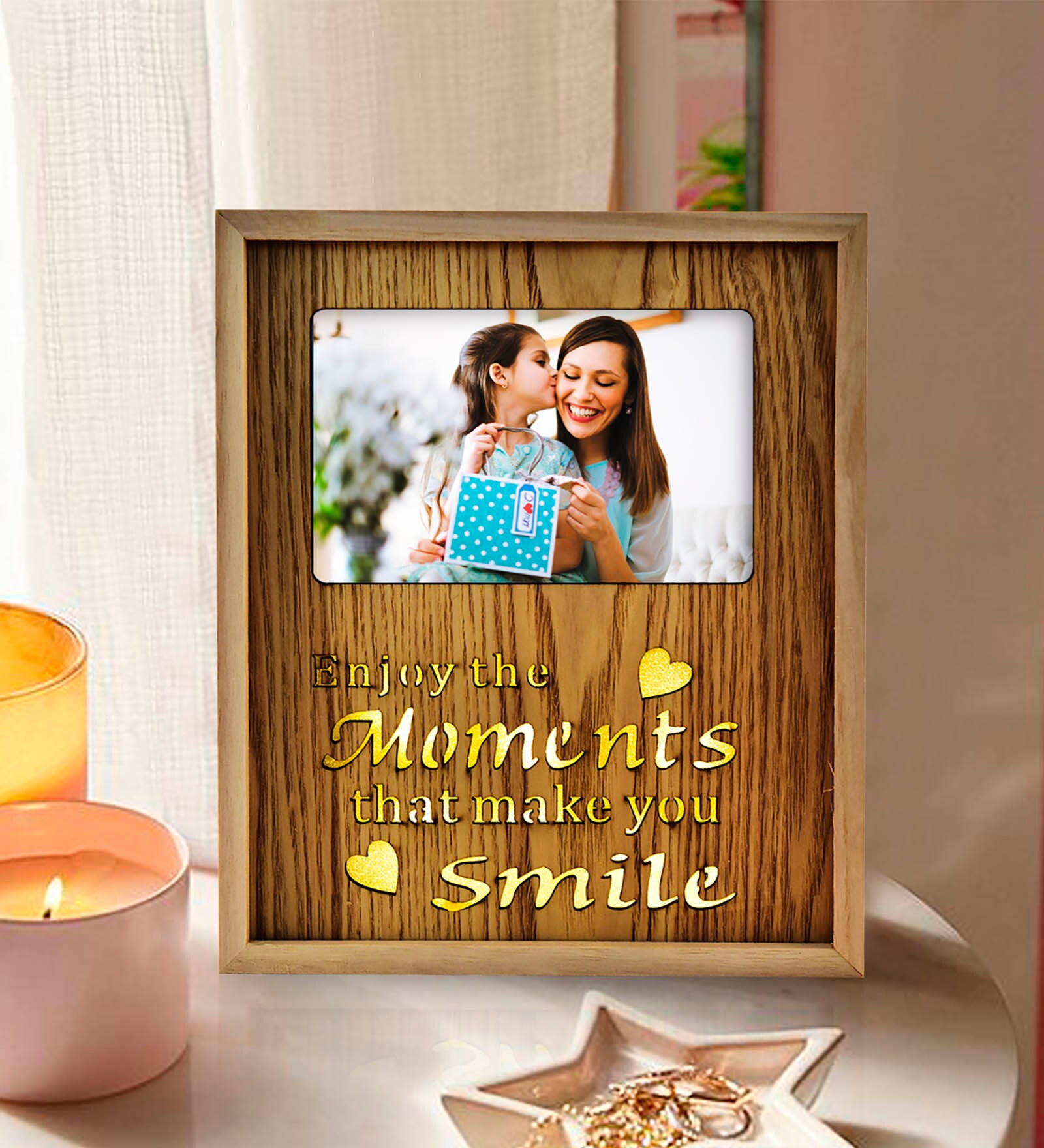 Buy Brown Wood & Mdf Photo Frame With Led By Archies Online
