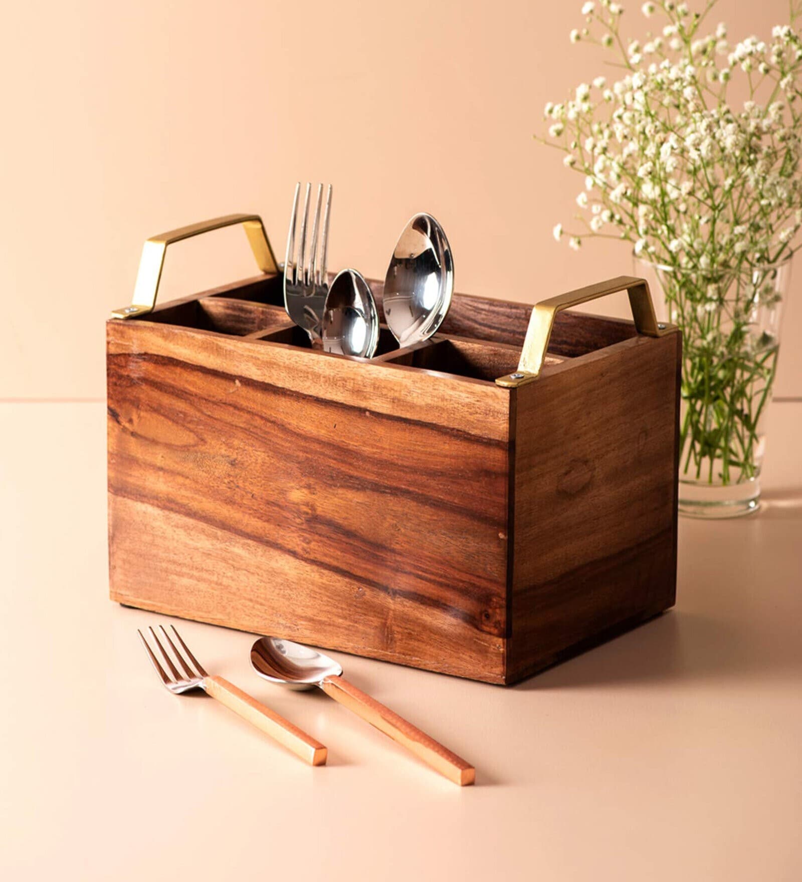 Bourgogne Brown Wood Cutlery Holder