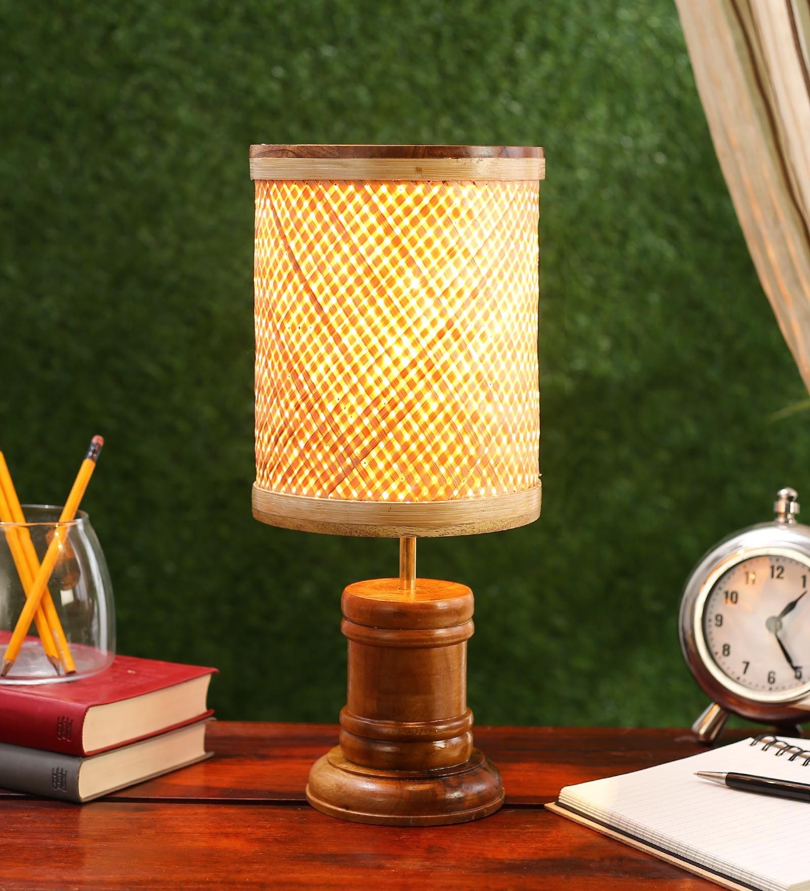 Callam Brown Wood Shade Table Lamp With Wood Base