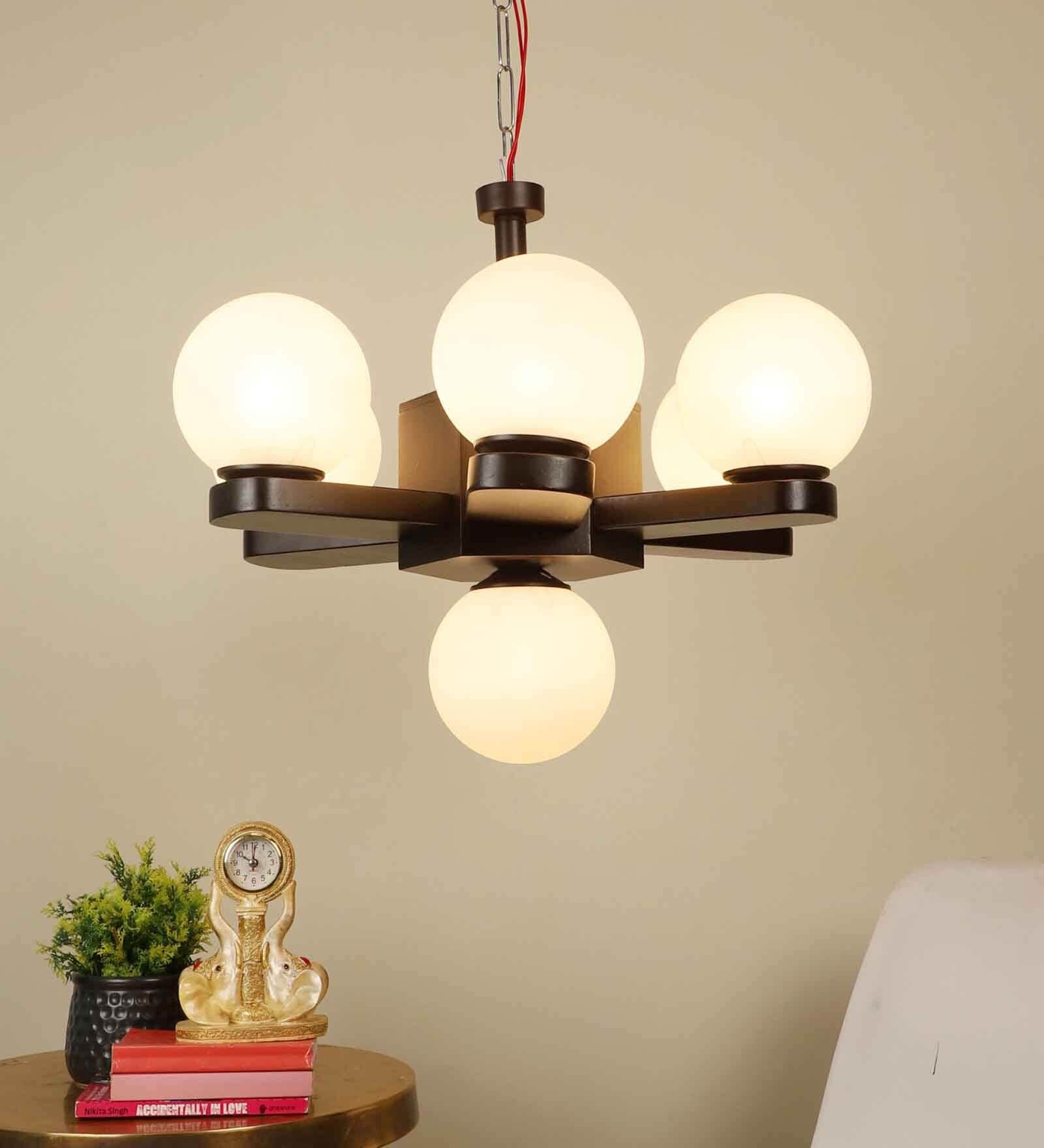 Brown Wood Globe Chandelier