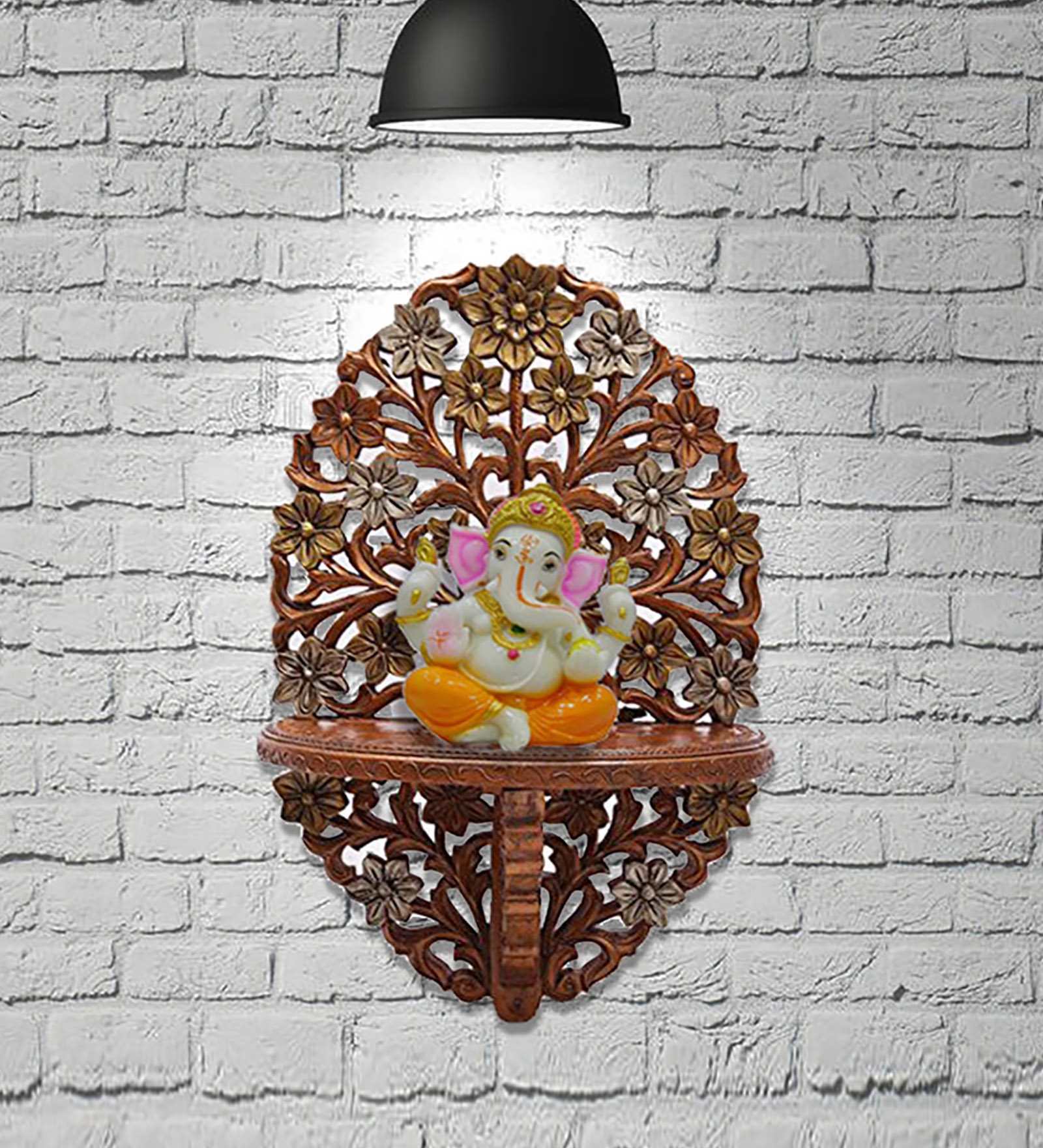 Brown Solid Wood Pooja Mandir