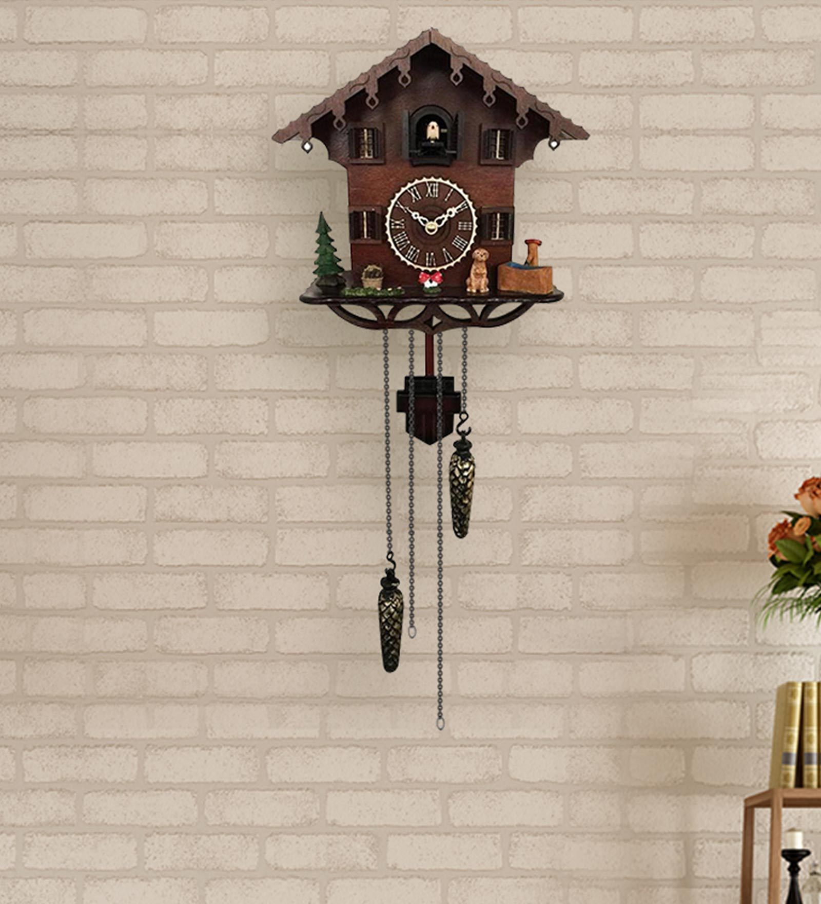 Brown Wooden Dog Analog Cuckoo Clock