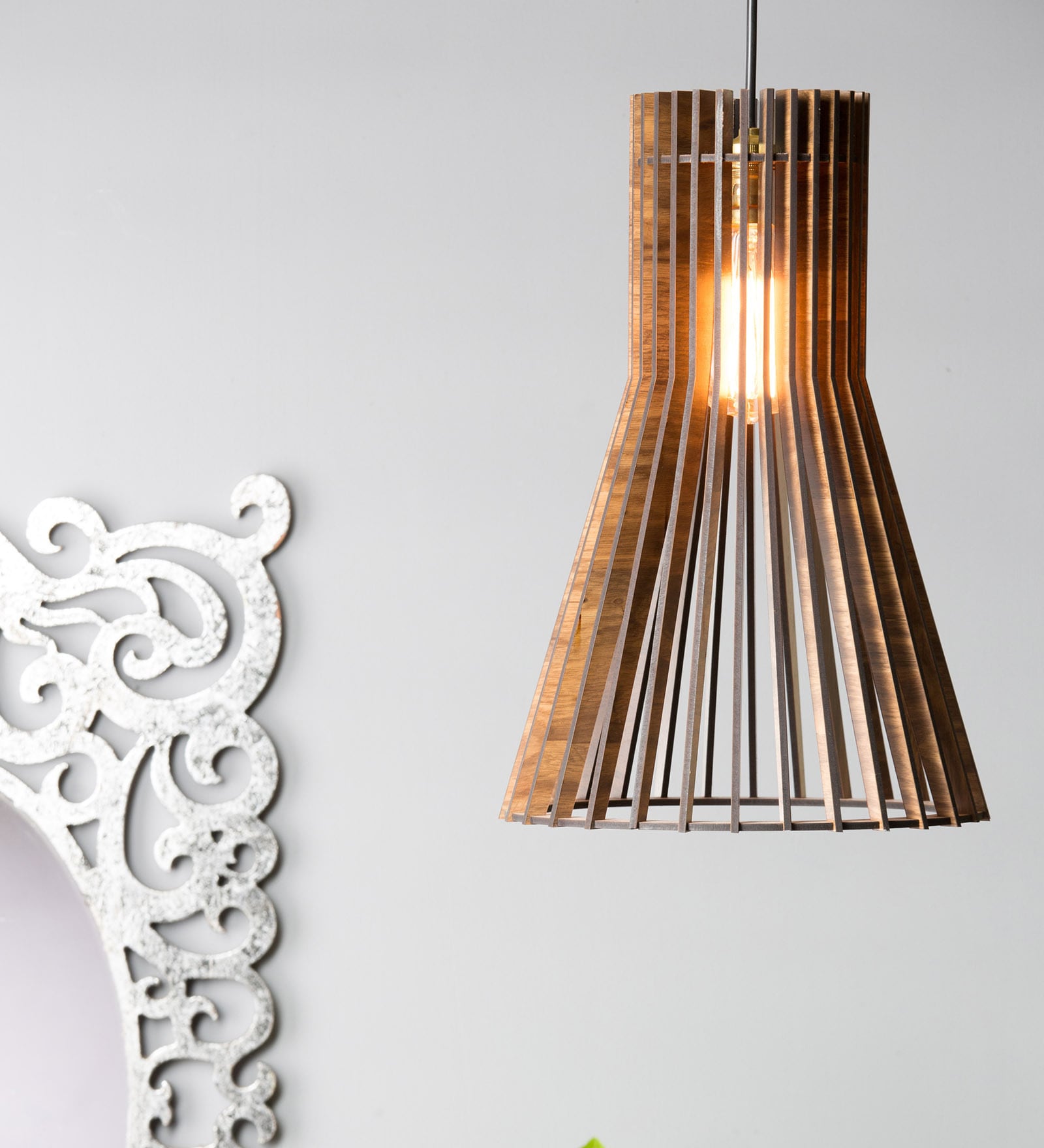 Brown Wood Hanging Light