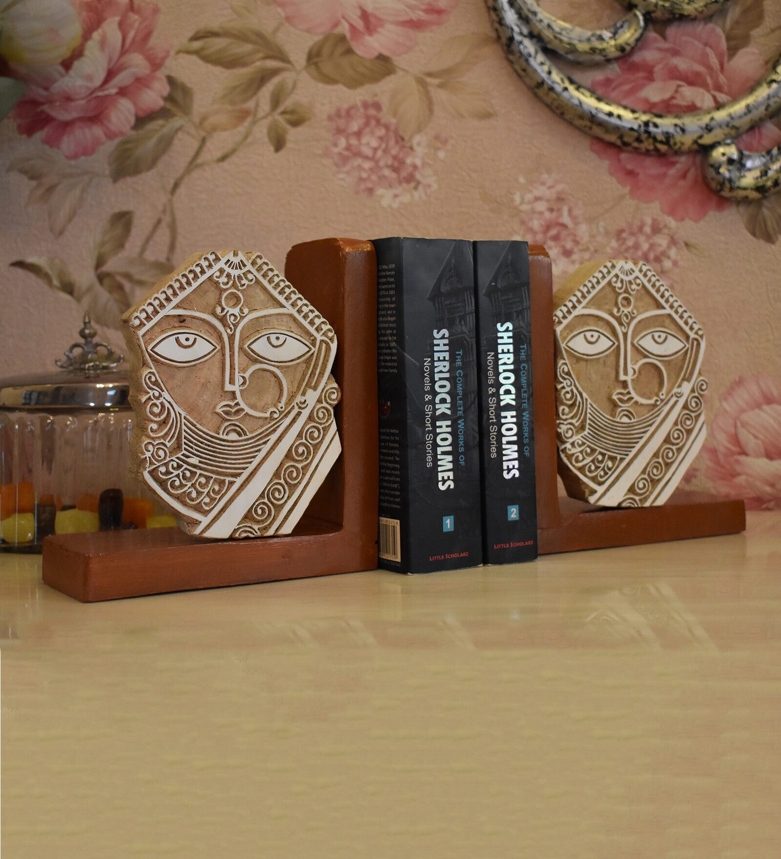 Lady Faced Brown Engineered Wood Bookend