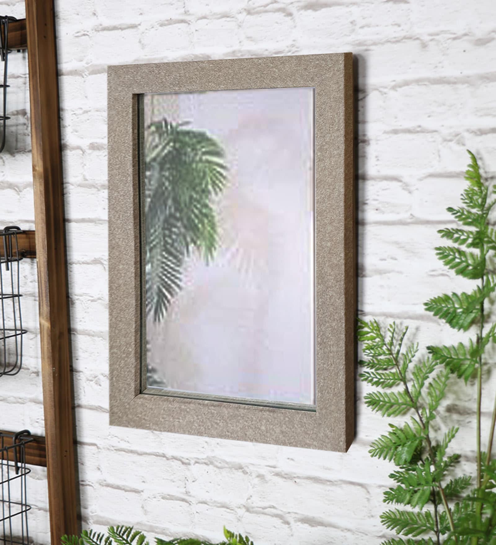 Wooden Rectangle Wall Mirror in Brown colour