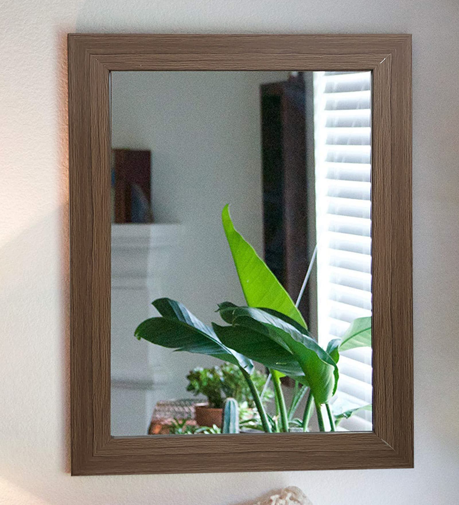 Brown Engineered Wood Rectangle Wall Mirror