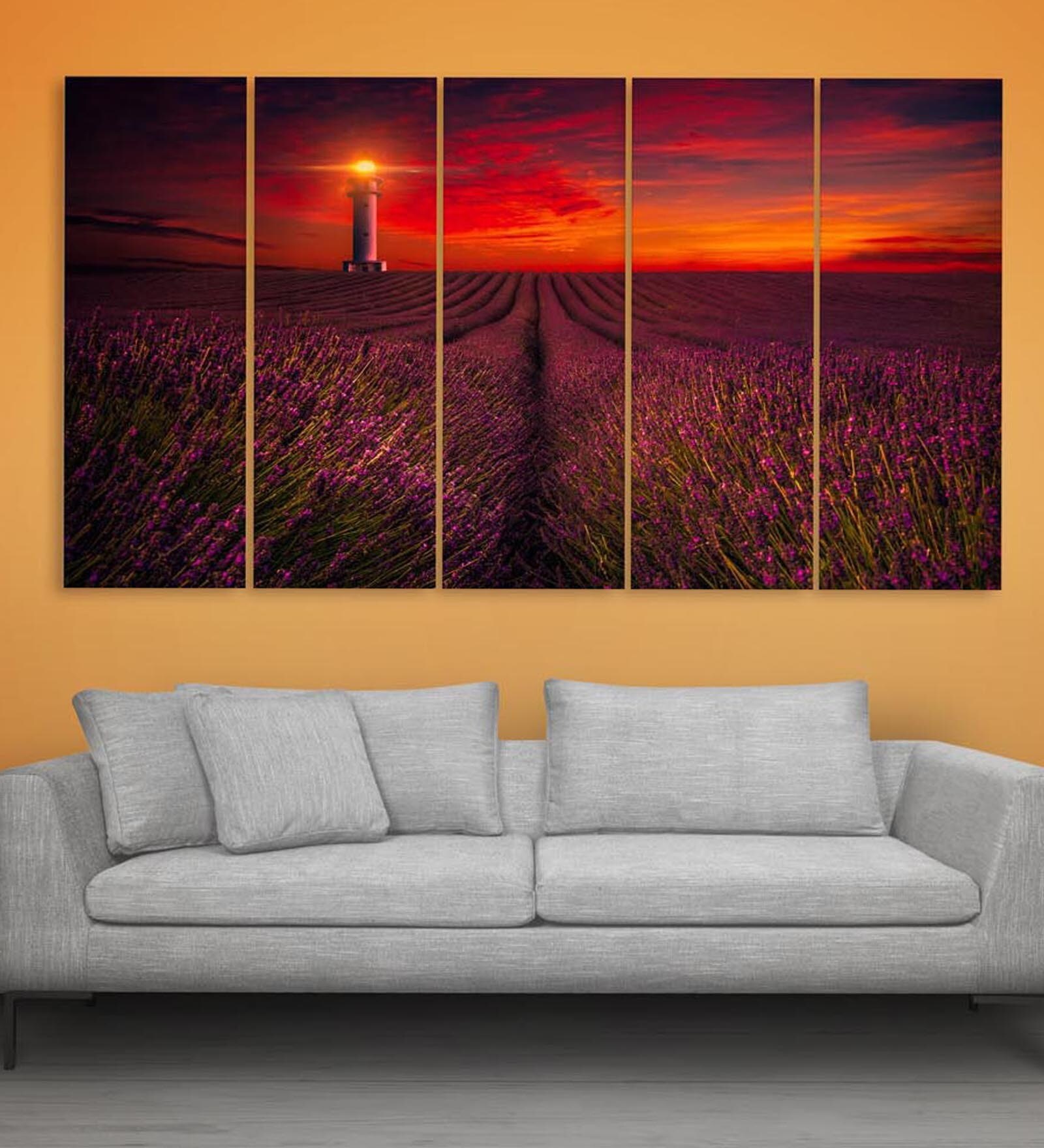 Brown Wood Multiple Frames Beautiful Flower Fields Art Panels