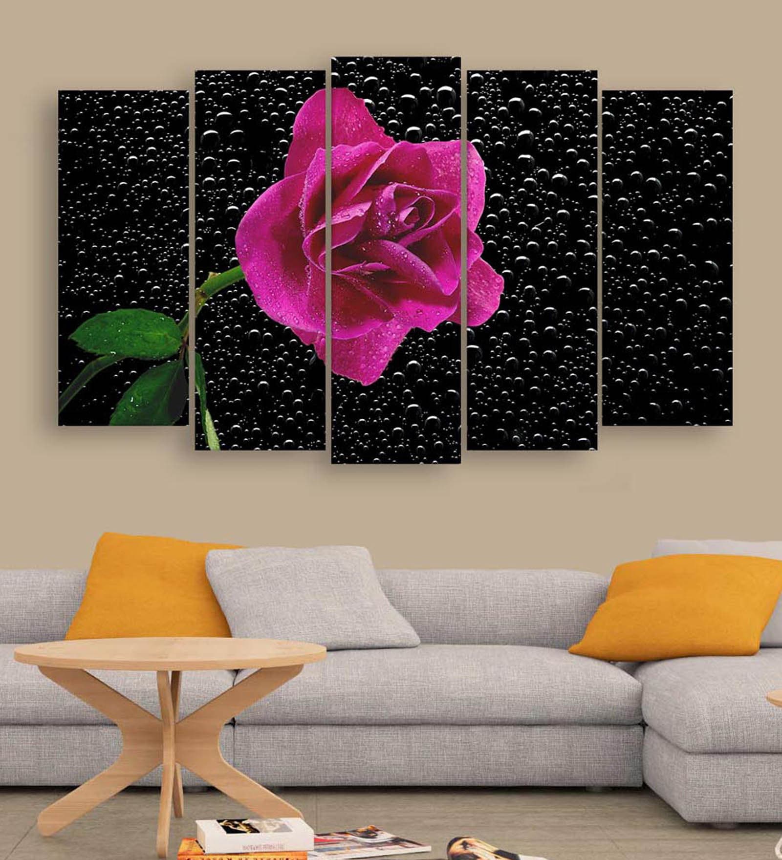 Brown Wood Multiple Frames Beautiful Flowers Art Panels