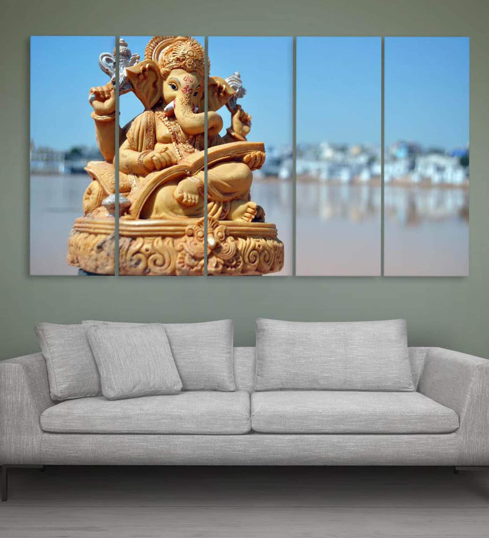 Brown Wood Multiple Frames Beautiful Lord Ganesha Art Panels