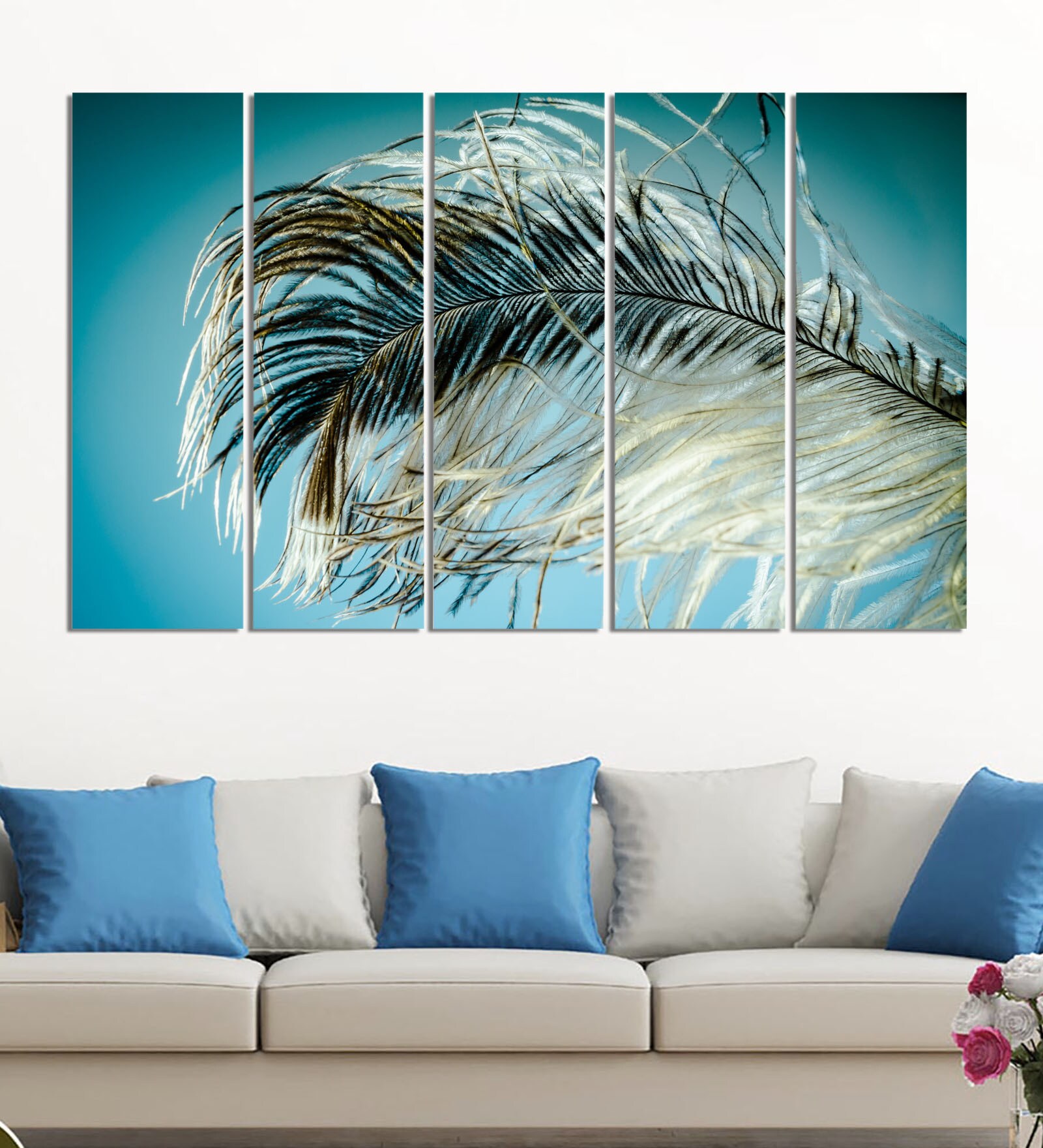 Talent Blue Wood Framed Wildlife Art Panel Set of 5