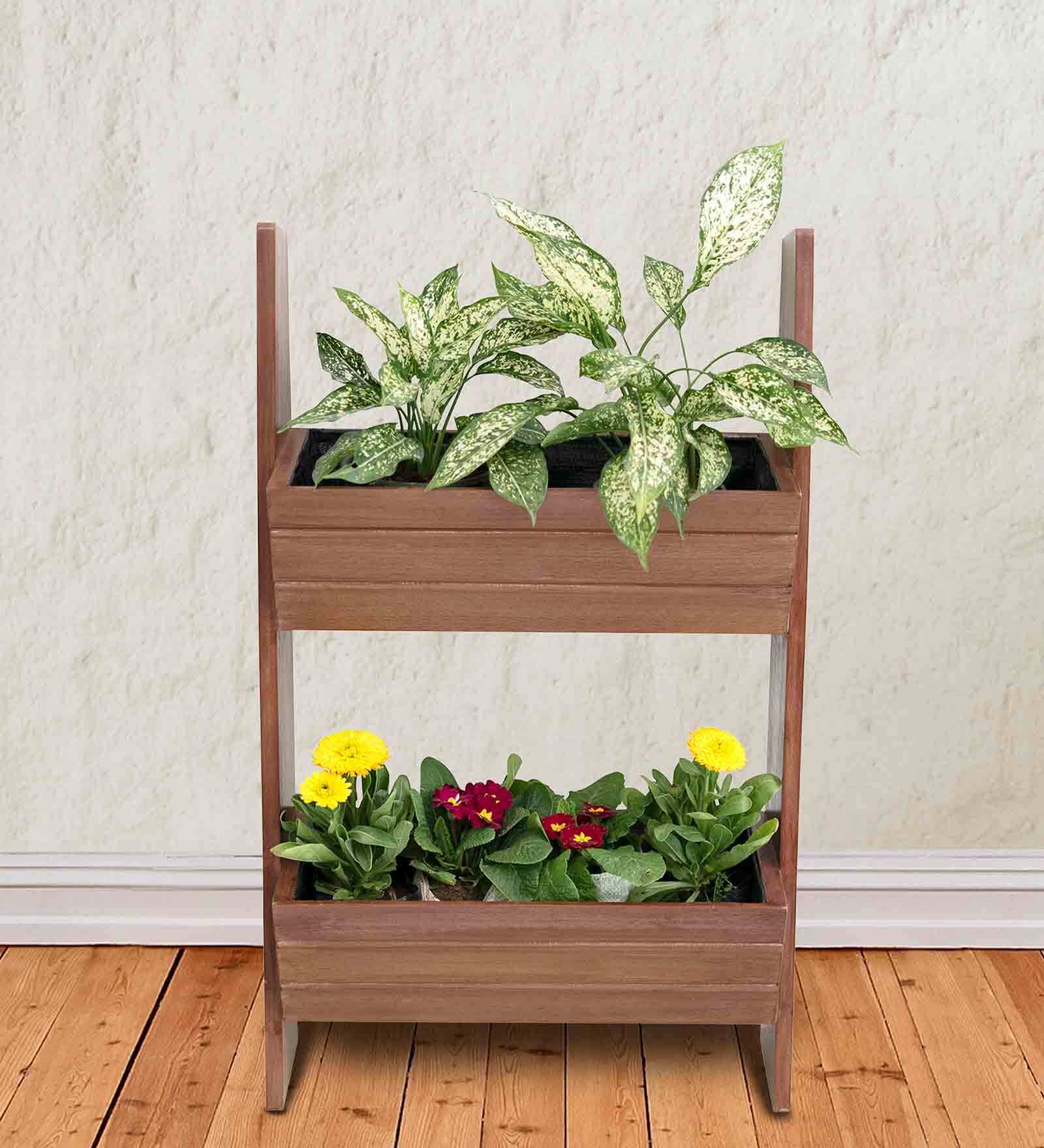 Brown Wood Polymer Composite Two Step Ladder Large Planter