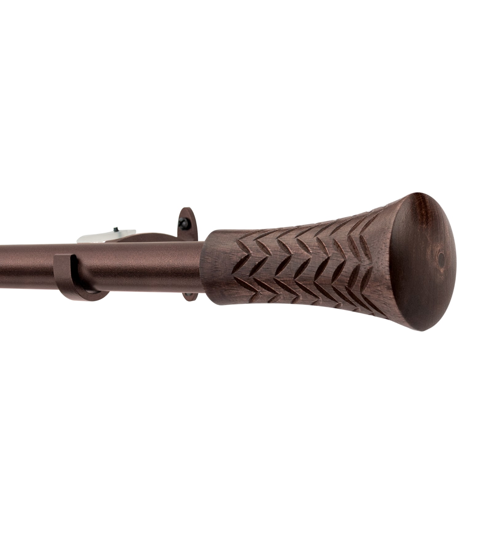 Brown Wood Taper Iron Expandable 1 Curtain Rod with Accessories ( 66 to 120 Inches)