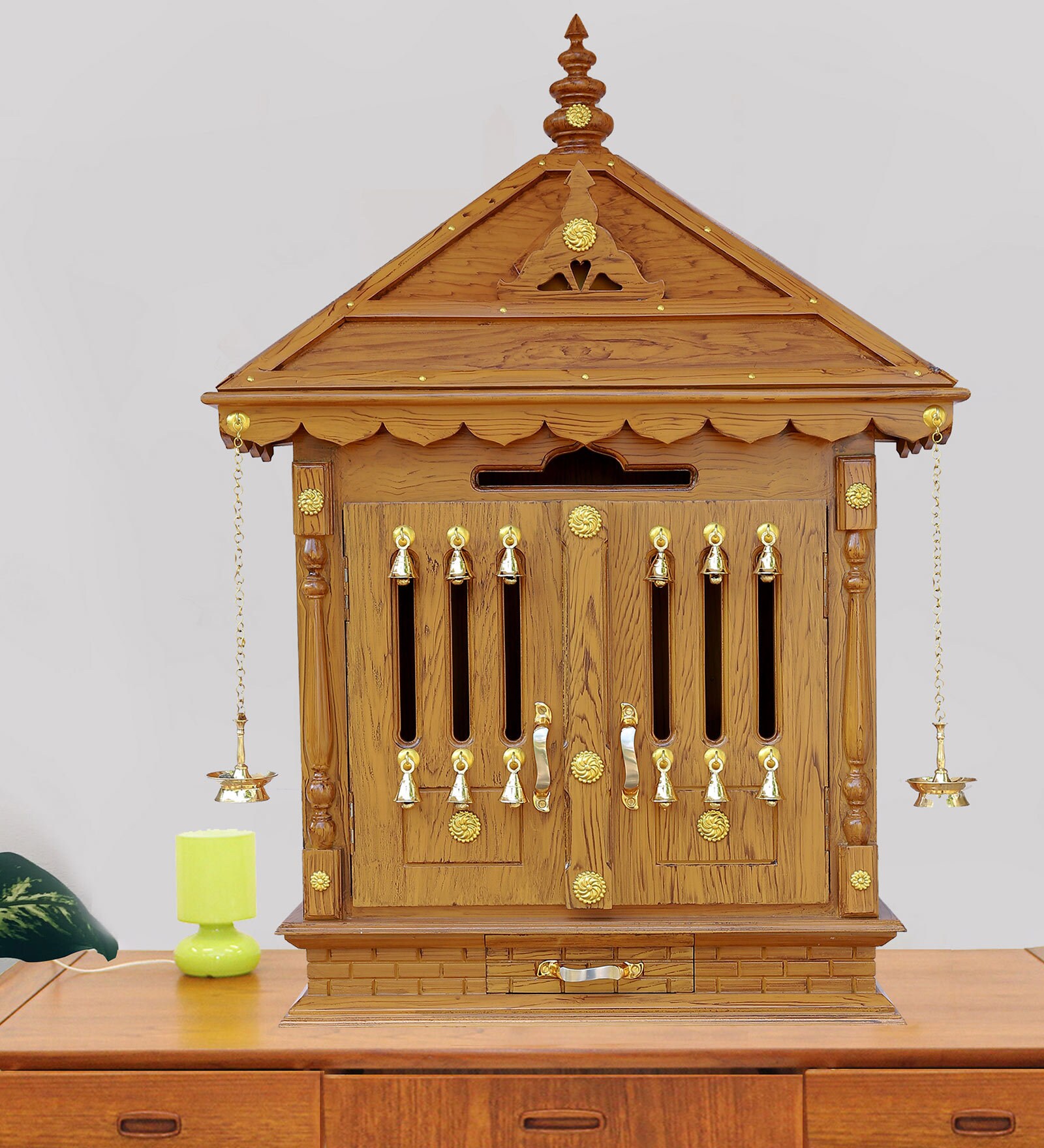 Buy Brown Teak Wood Wall Hanging / Floor Rested Kerala Style Mandir By