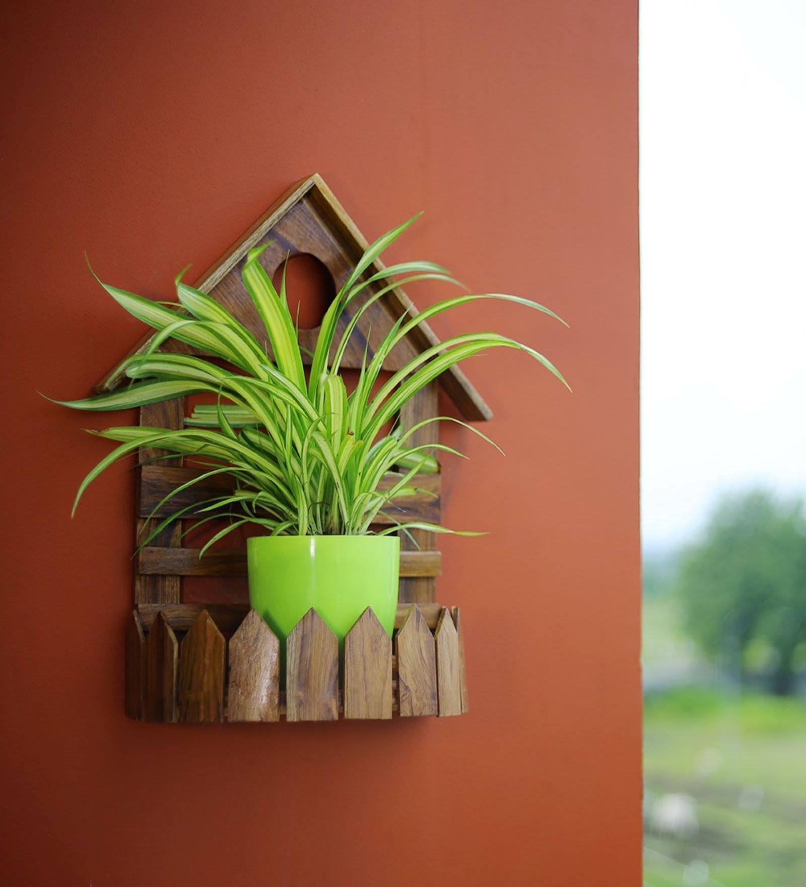 Brown Wooden  Wall Mounted Planter Stand