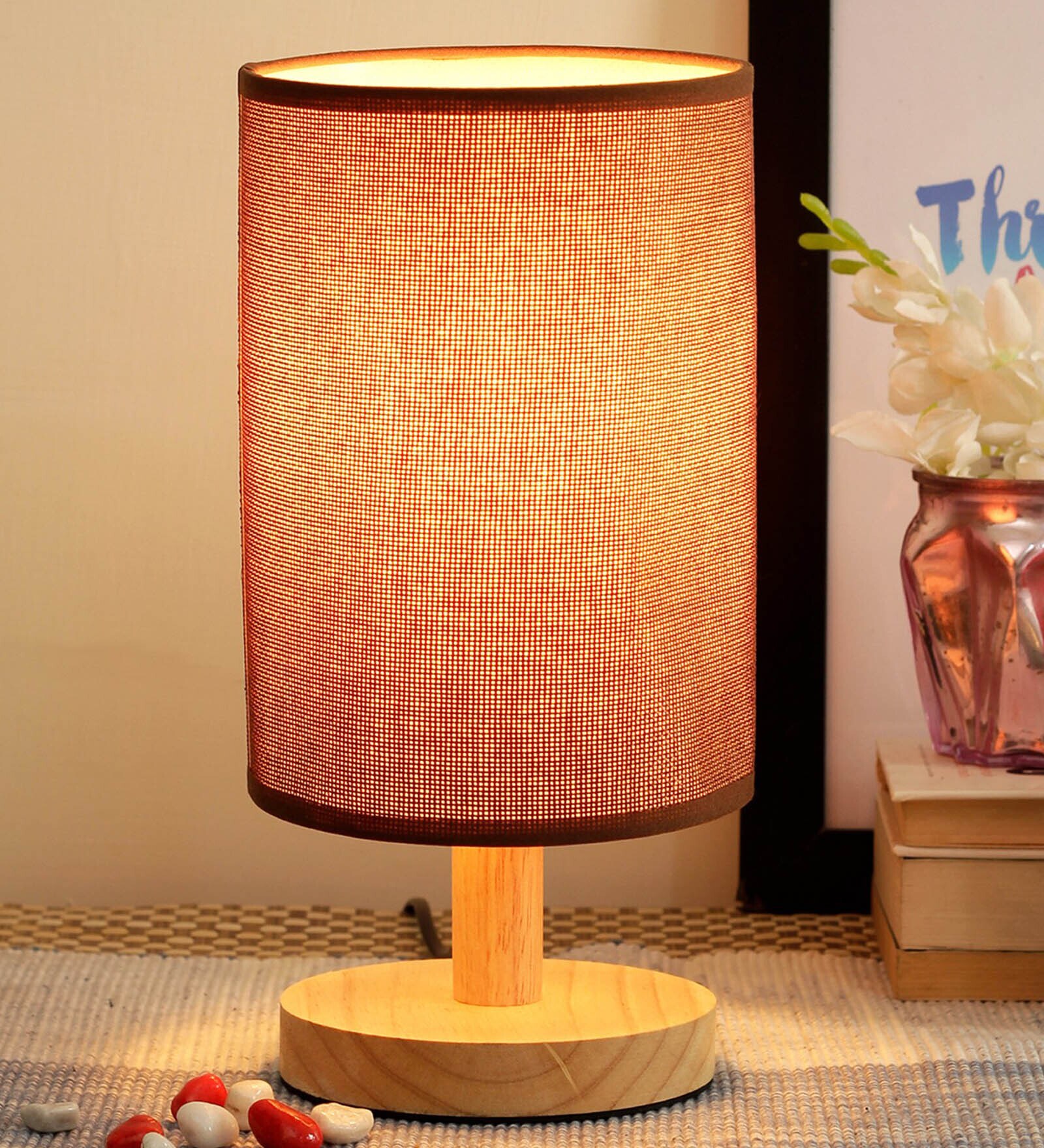 Brown Wooden Base Table Lamp With Jute Shade