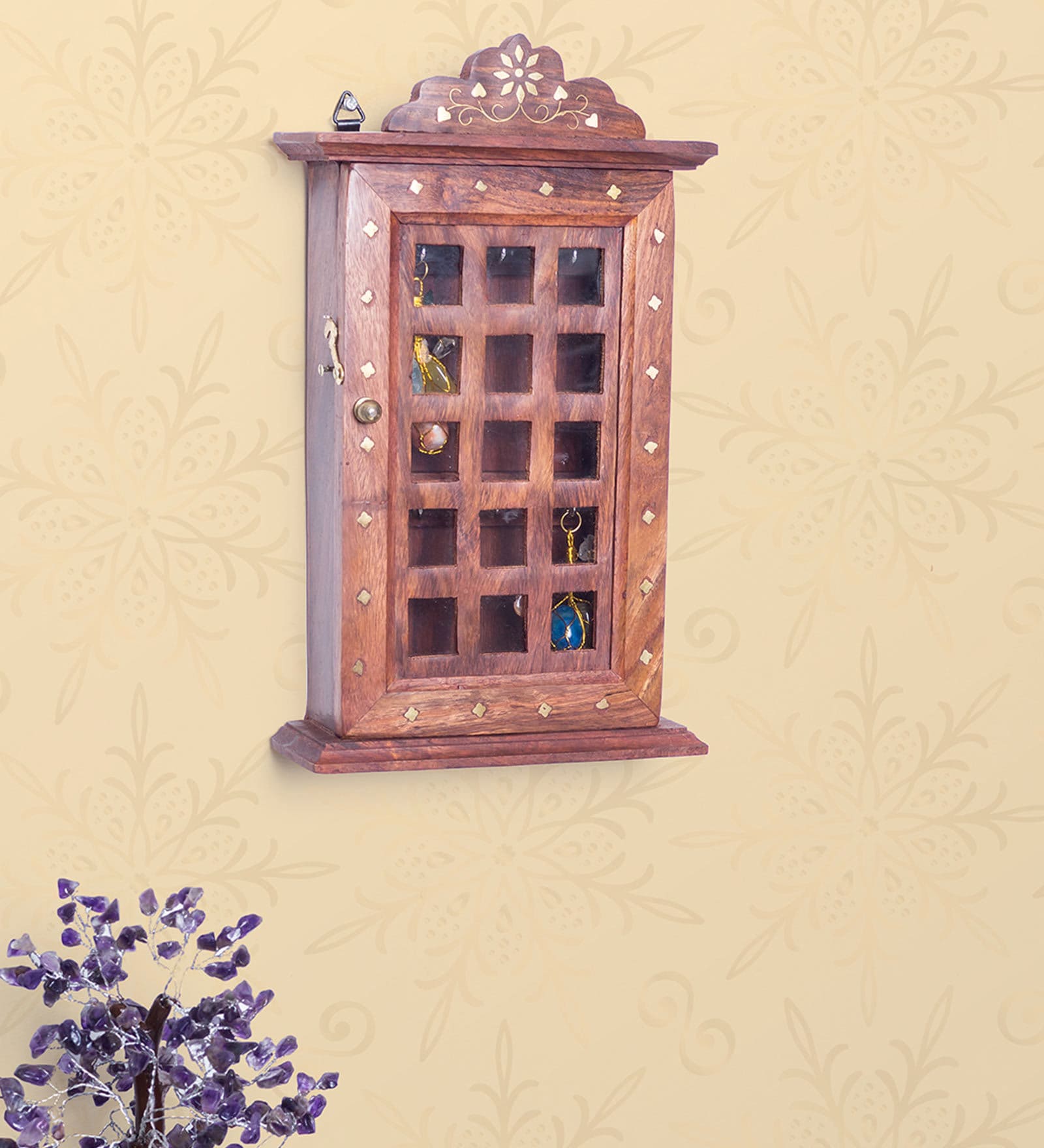Brown Wooden Handcrafted Rectangle Shaped Decorative Key Holder