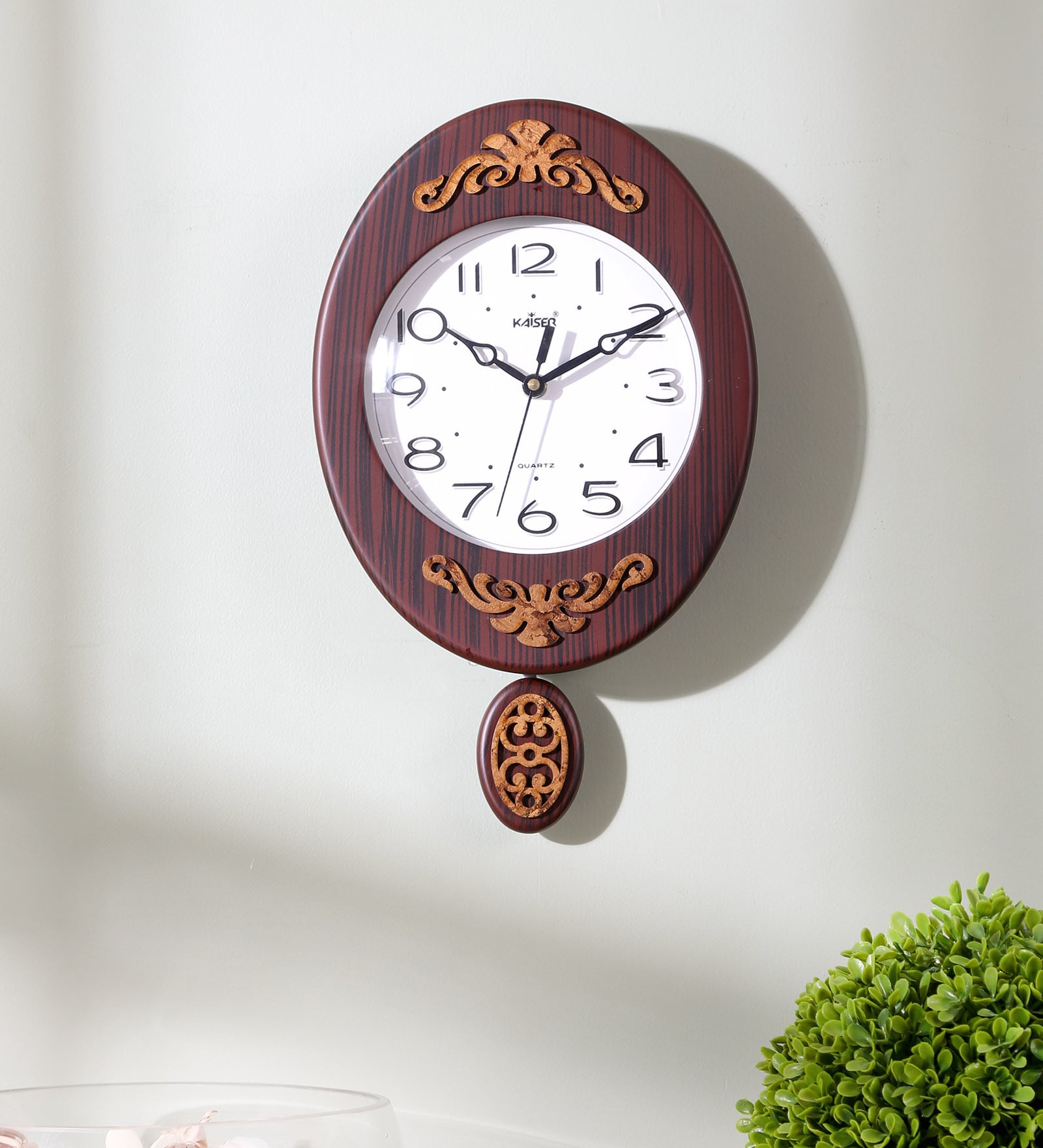 Brown Wooden Oval Shape Pendulum Clock