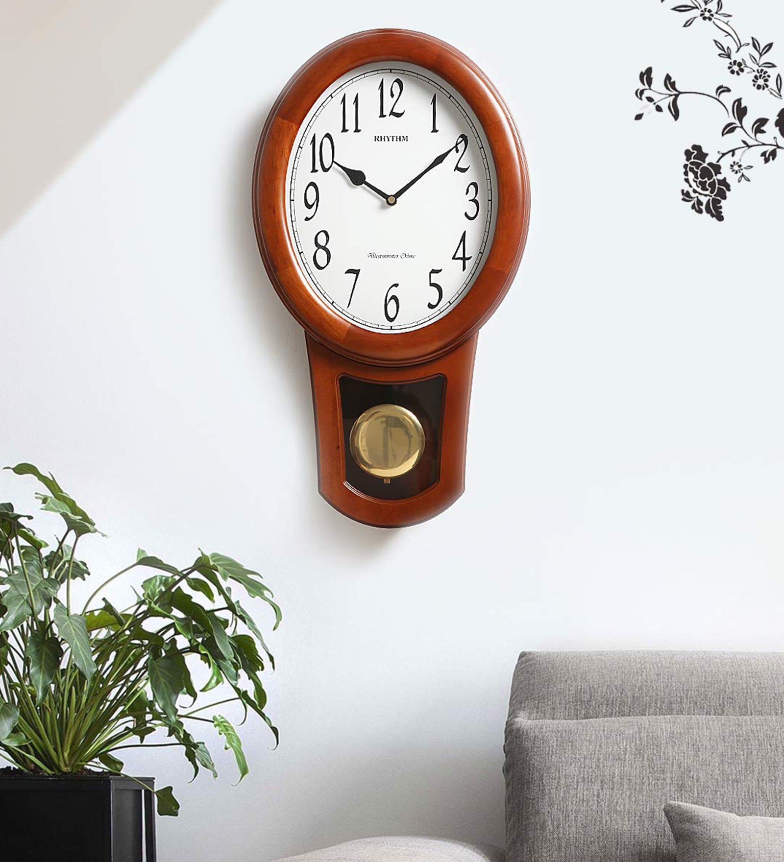 Buy Brown Wooden Pendulum Wall Clock By Rhythm Online - Pendulum Clocks ...