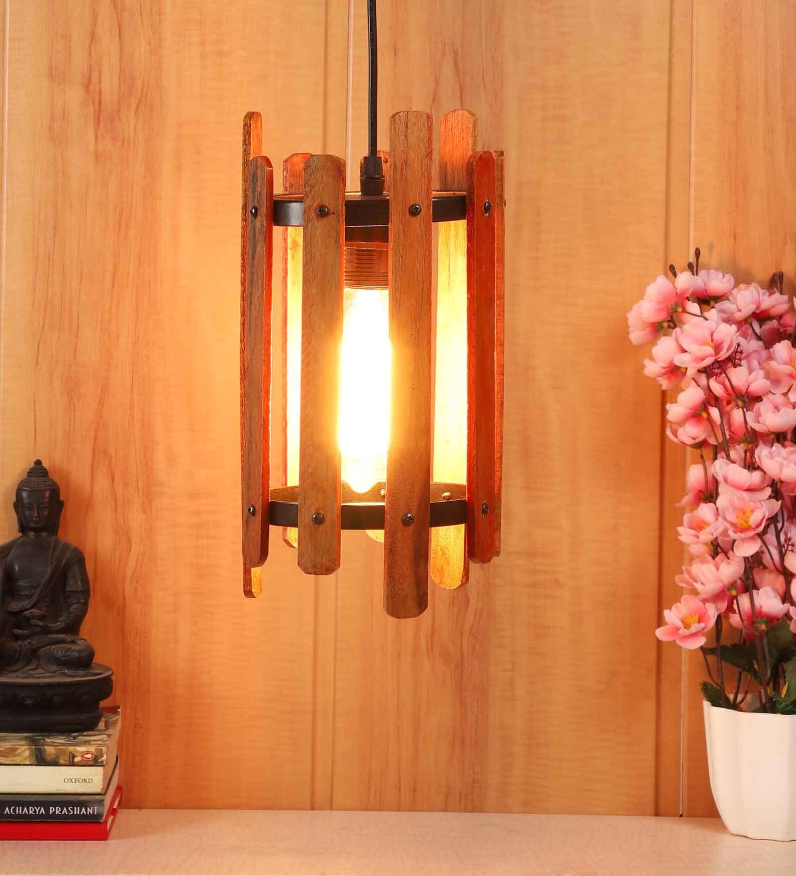 Brown Wooden Single Hanging Light