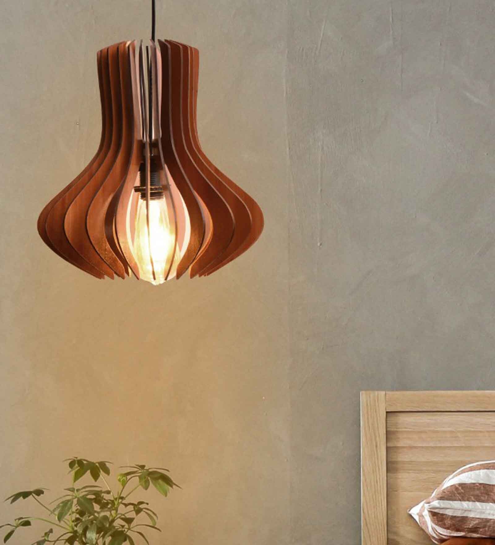 Brown Wooden Single Hanging Light