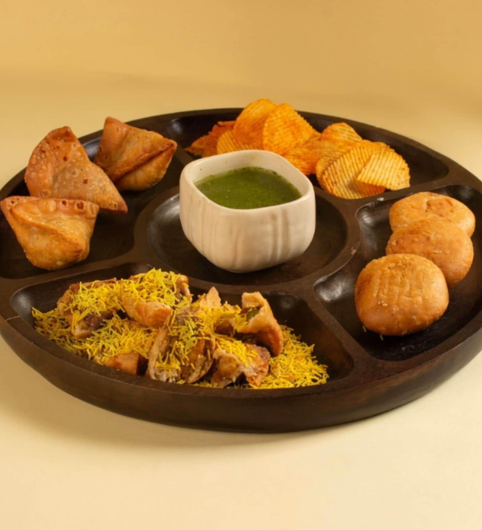 Brown Wooden With Sections Snack Tray