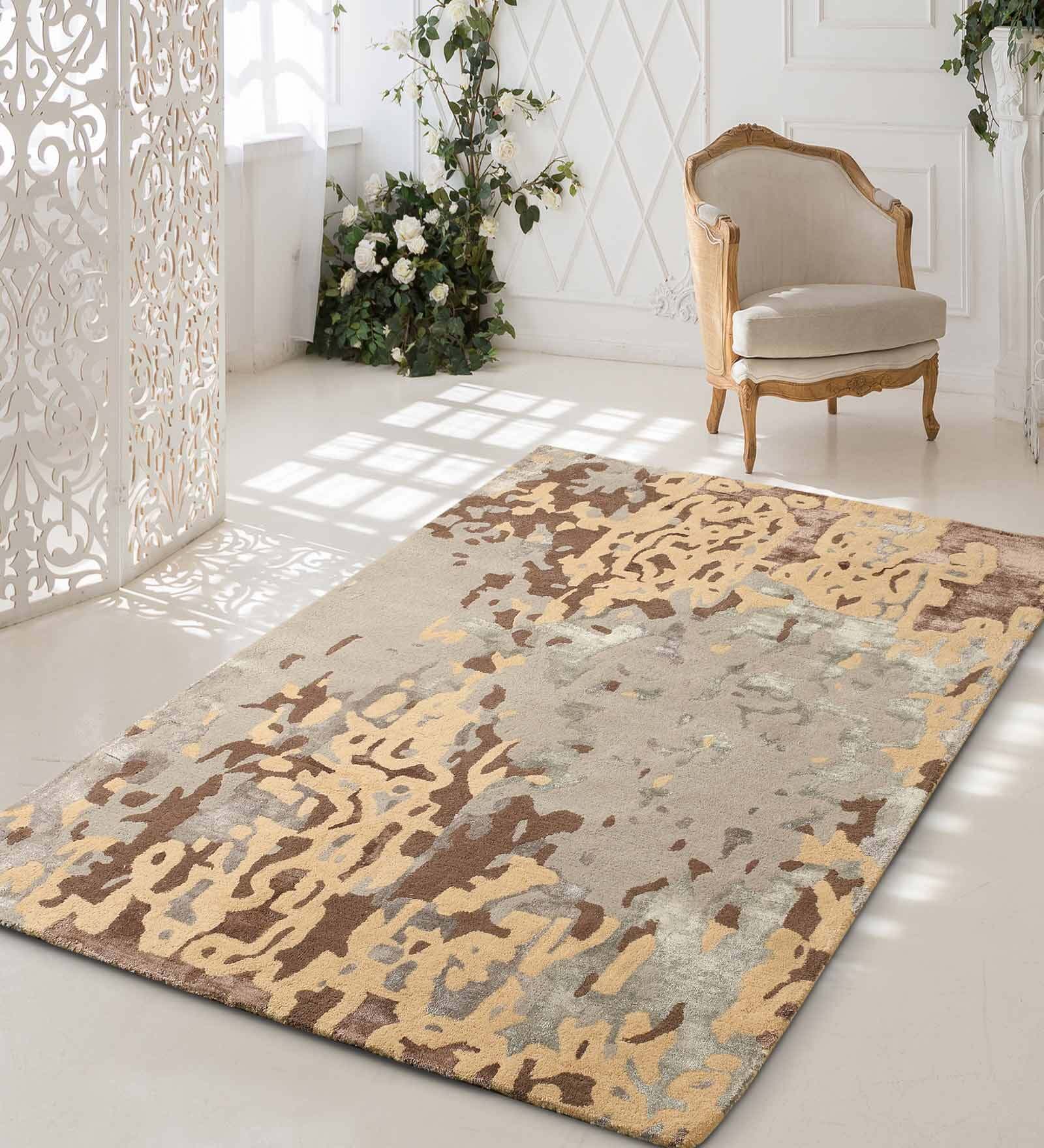 Buy Brown Wool and Viscose Abstract 4 x 6 Feet Hand Tufted Carpet