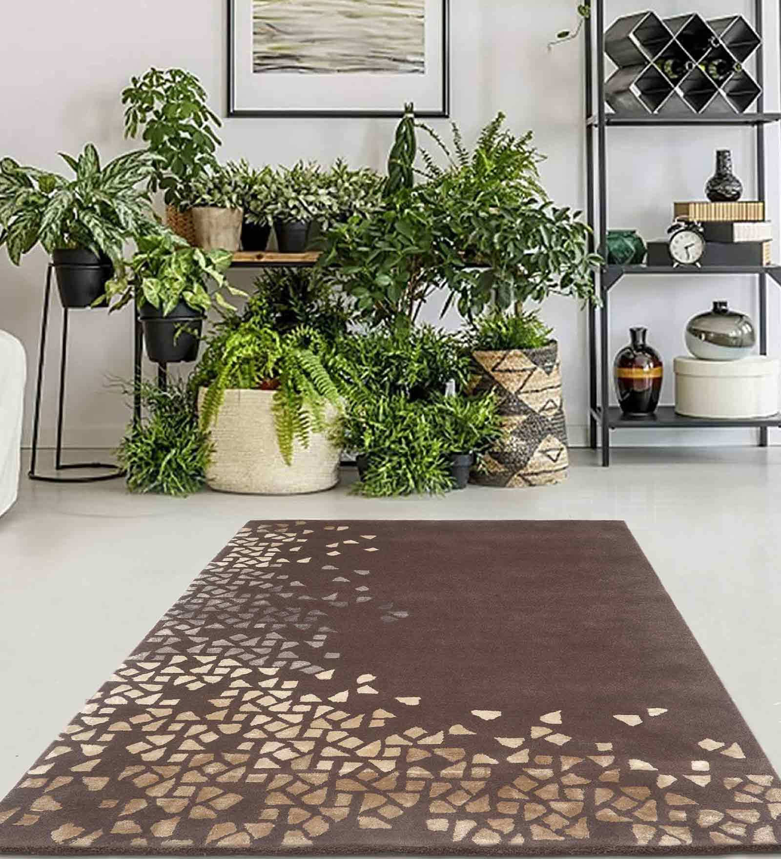Buy Brown Wool and Viscose Floral 6 x 8 Feet Hand Tufted Carpet