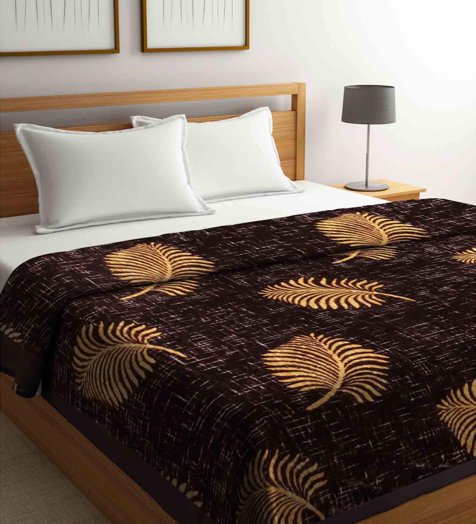Buy Brown Wool Floral 1000 GSM Heavy Winter Double Bed Blanket by