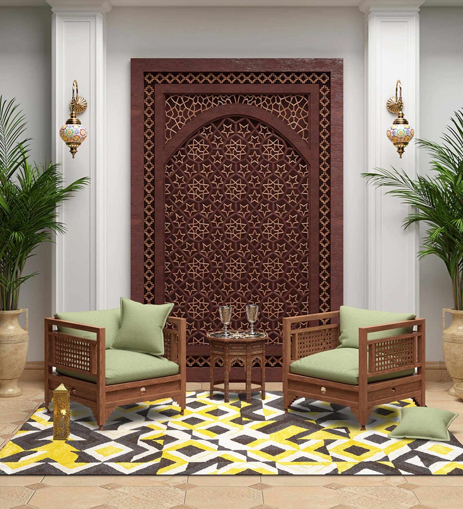 Multicolor Wool Geometric 6 x 9 Feet Hand Tufted Carpet