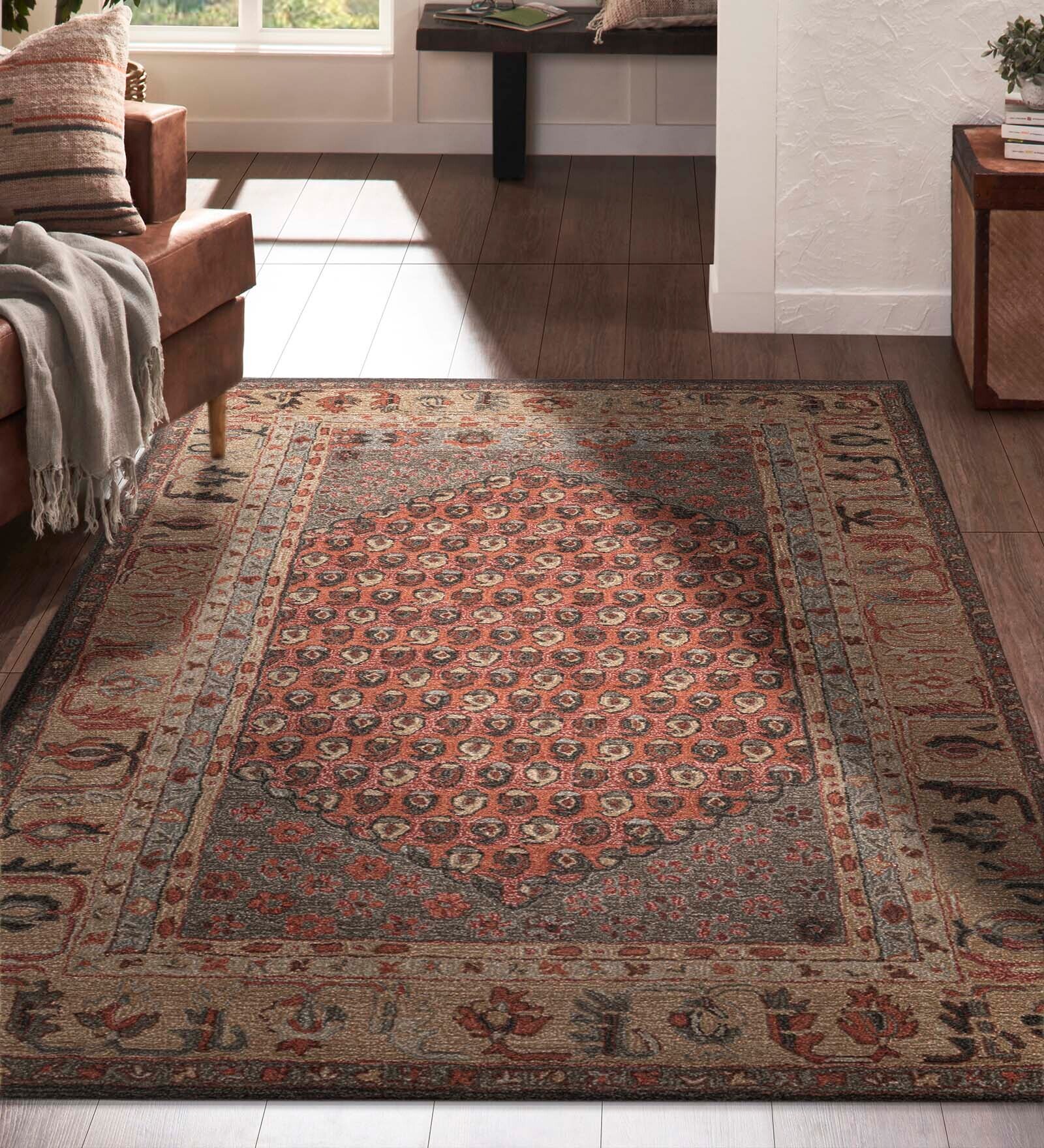 Brown Persian Wool 8 ft x 10 ft Hand Tufted Carpet