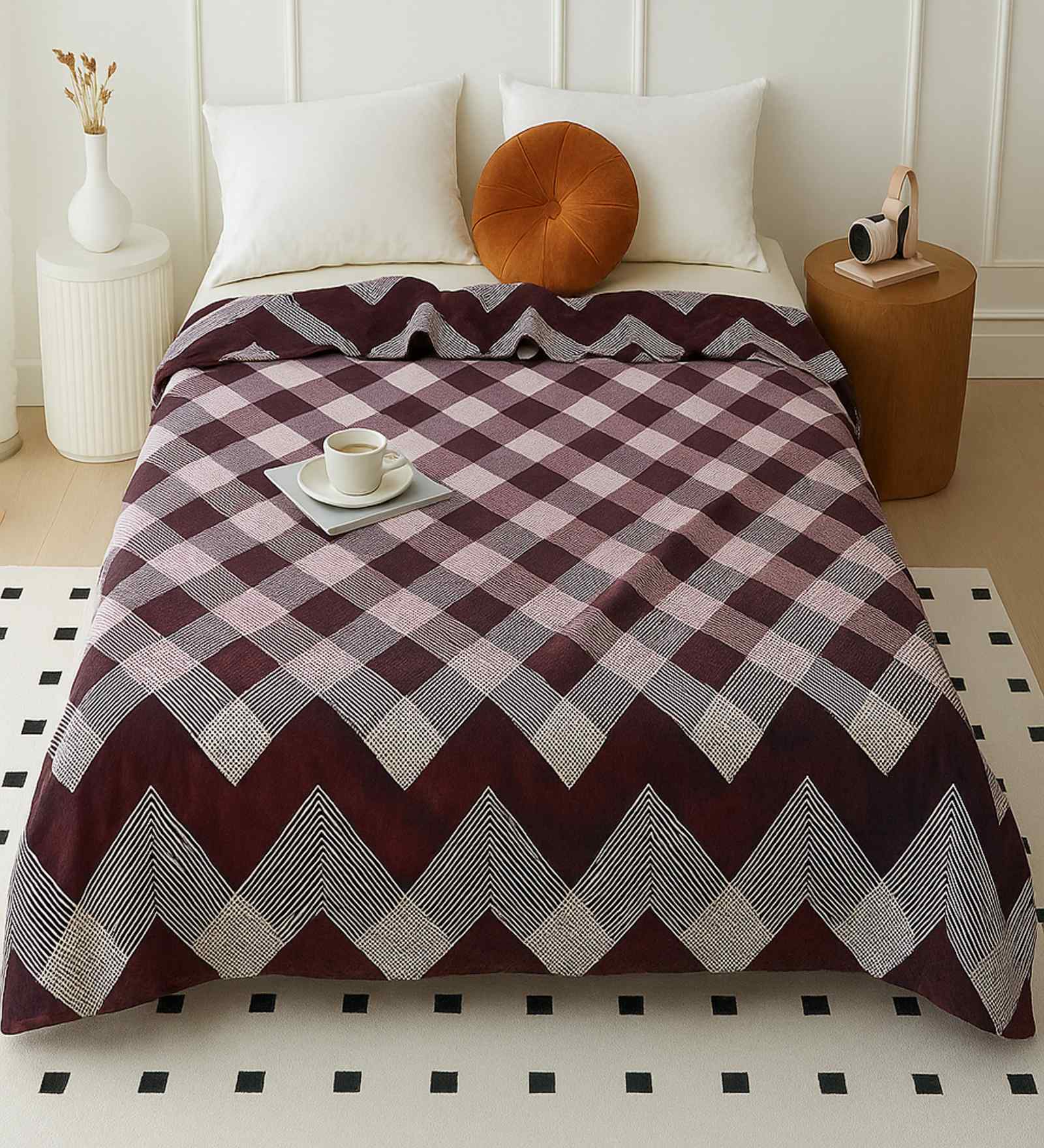 Brown Wool Geometric 210 GSM Double Bed woolen blanket