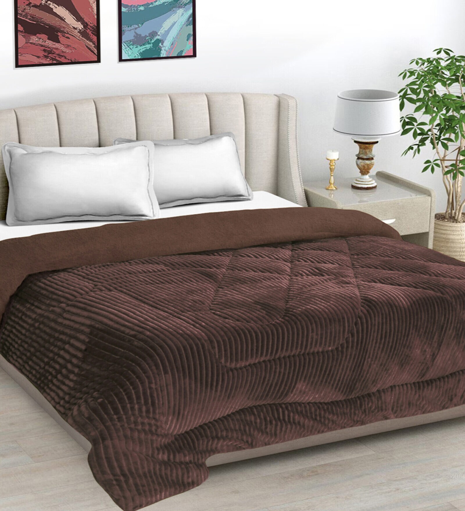 Buy Brown Wool Striped 950 GSM Double Bed Quilt by FABINALIV at 67 OFF