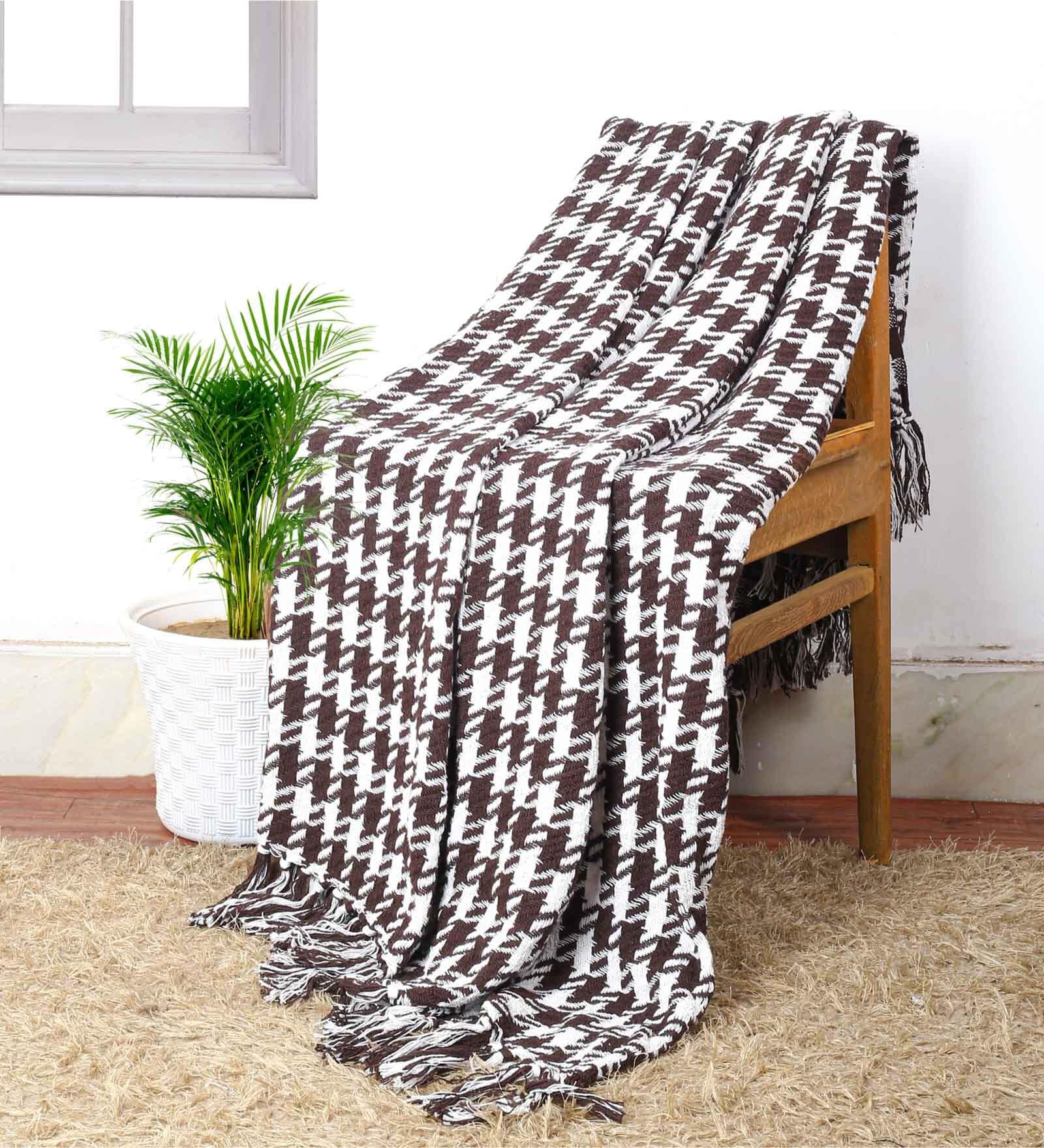Brown Woven Cotton Checkered 50X60 Inches Throw
