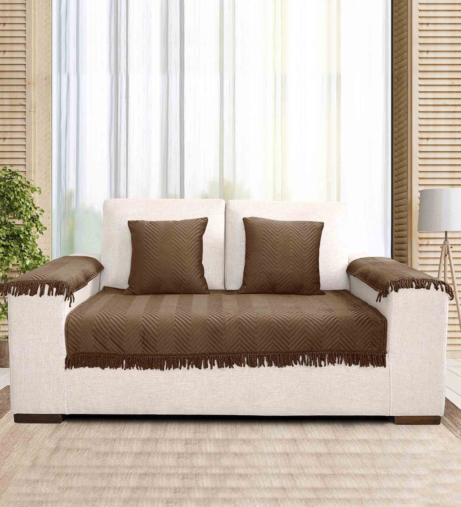 Brown Zig-Zag Velvet 2 Seater Sofa Cover (Pack of 5)