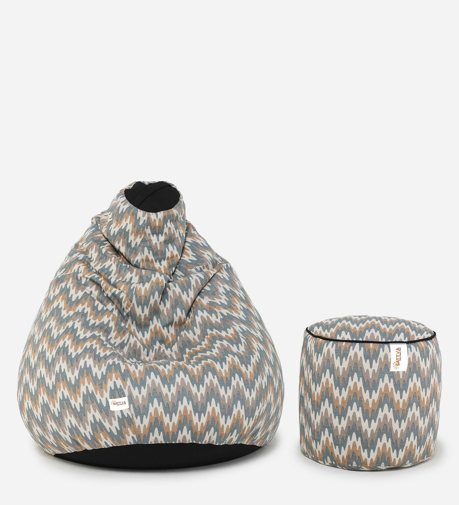 Buy Brown Zigzag Print Combo Classic XXL Bean Bag & Round Pouffe With ...