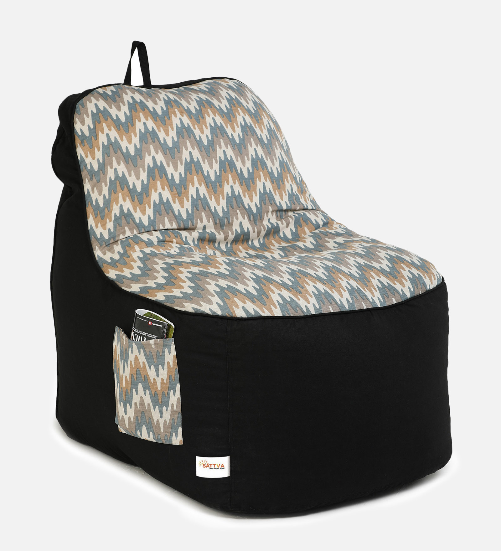 Brown Zigzag Print Lounger XXXL Bean Bag With Beans in Multi Colour Brown Zigzag Print Lounger XXXL Bean Bag With Beans in Multi Colour